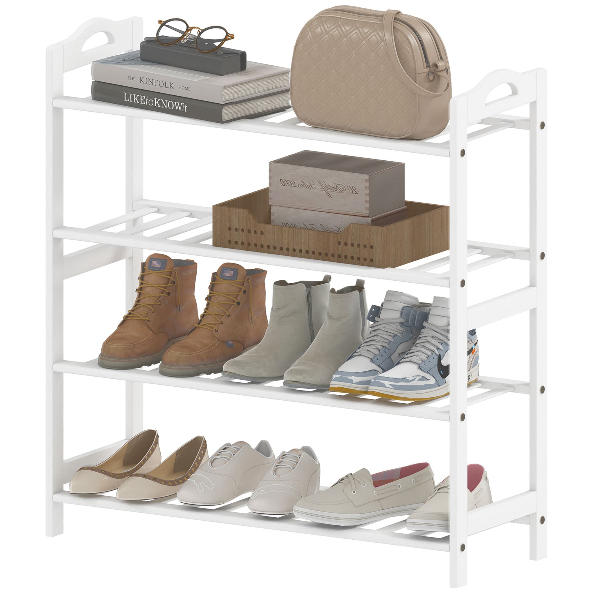 HOMCOM Étagère pour Chaussures en Bambou pour 12 Paires de Chaussures pour Entrée Couloir Chambre 67,5x24,7x72 cm Blanc