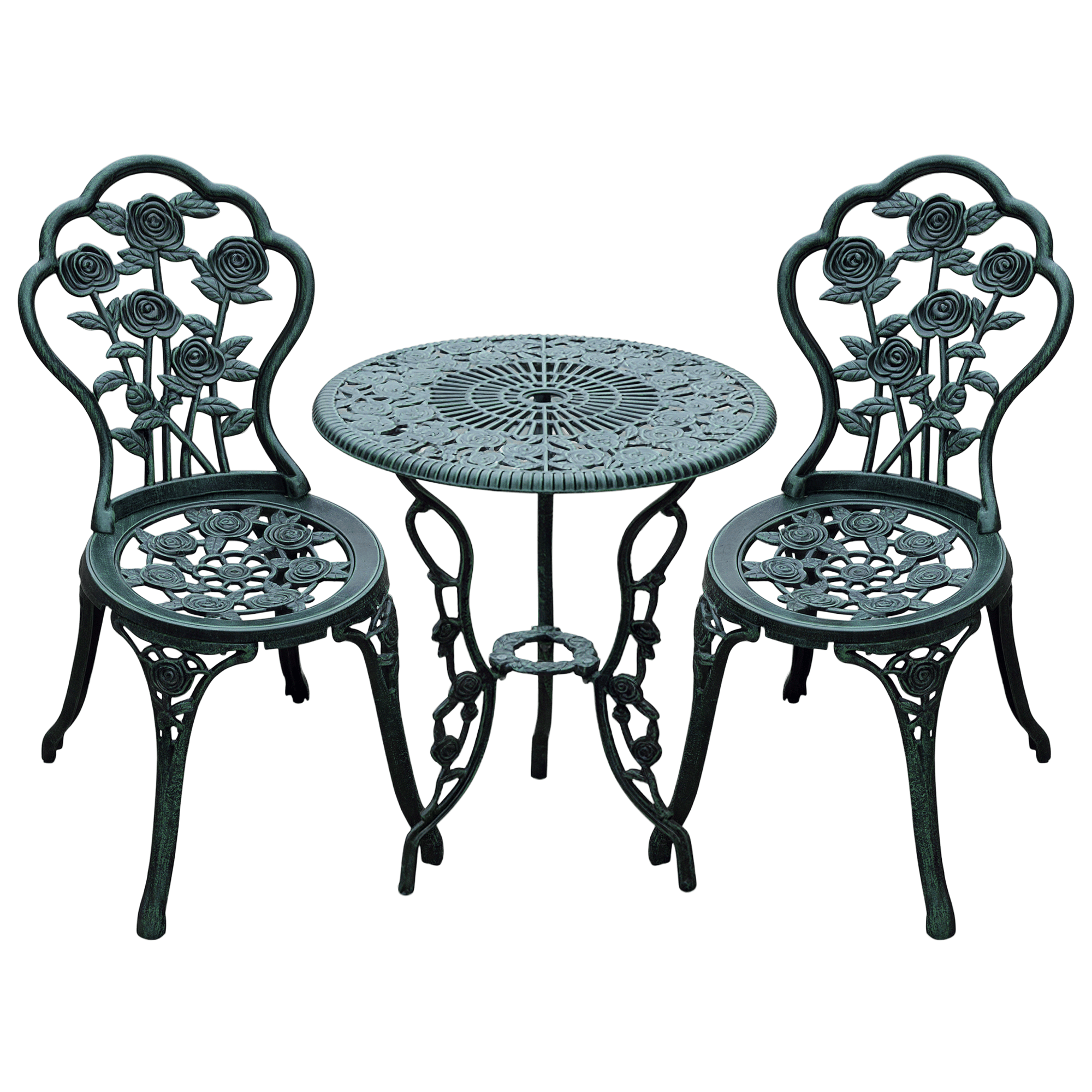 Outsunny Ensemble salon de jardin 2 places 2 chaises + table ronde avec trou pour parasol style rétro fonte d'aluminium 60 x 60 x 69 cm bronze