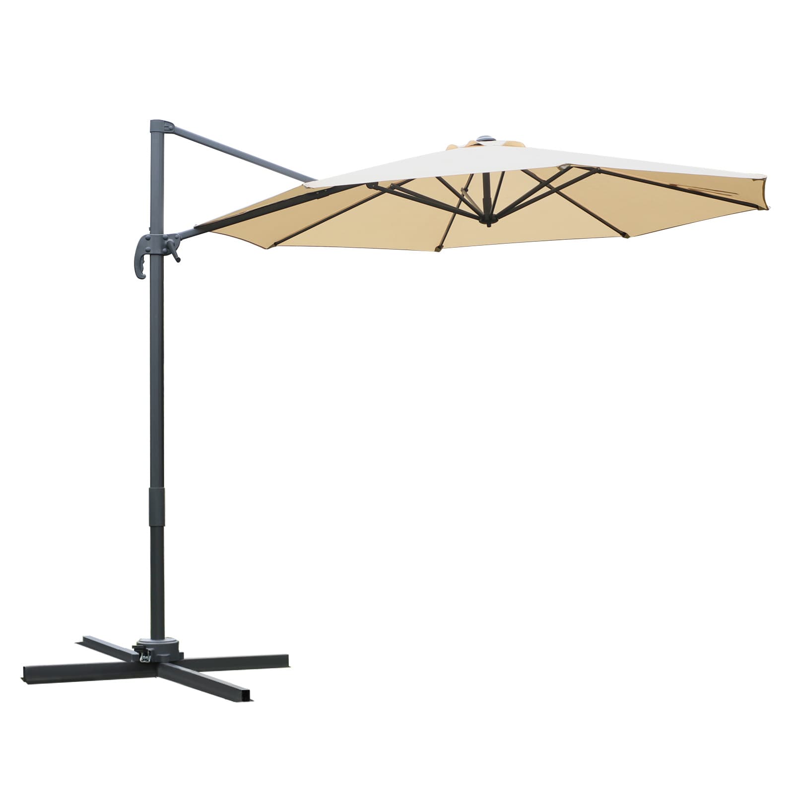 Outsunny Parasol déporté octogonal inclinable parasol rotatif 360° avec pied en croix 8 beleines manivelle inclus châssis alu.