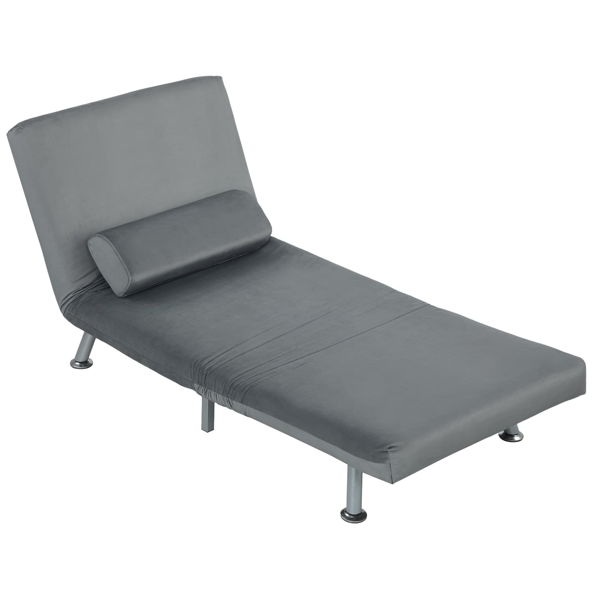 HOMCOM Fauteuil pliant avec fonction de lit, fauteuil de relaxation pliable en imitation velours, dossier réglable, 75 x 70 x 75 cm, Gris
