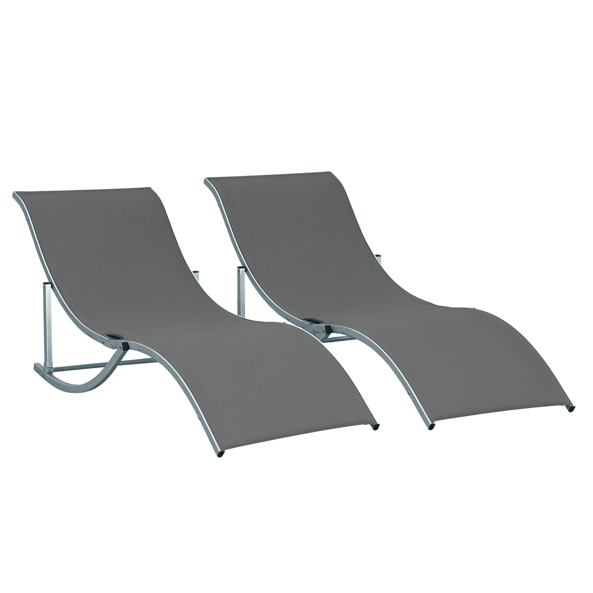 Outsunny Lot de 2 bains de soleil pliable transat 2 places chaise longue double revêtement textilène structure alu. 165 x 61 x 63 cm gris foncé