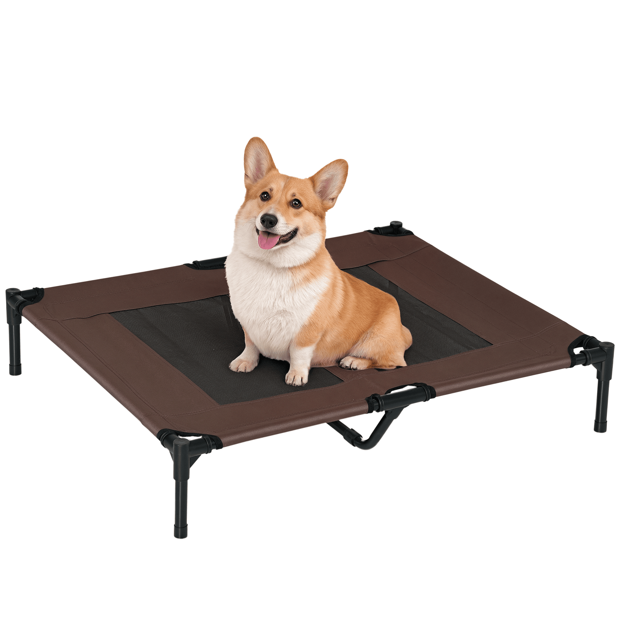 PawHut Lit sur pieds lit pour chien chat lit surélevé aniamux grand confort tissu Oxford textilène micro-perforé acier 92 x 76 x 18 cm marron