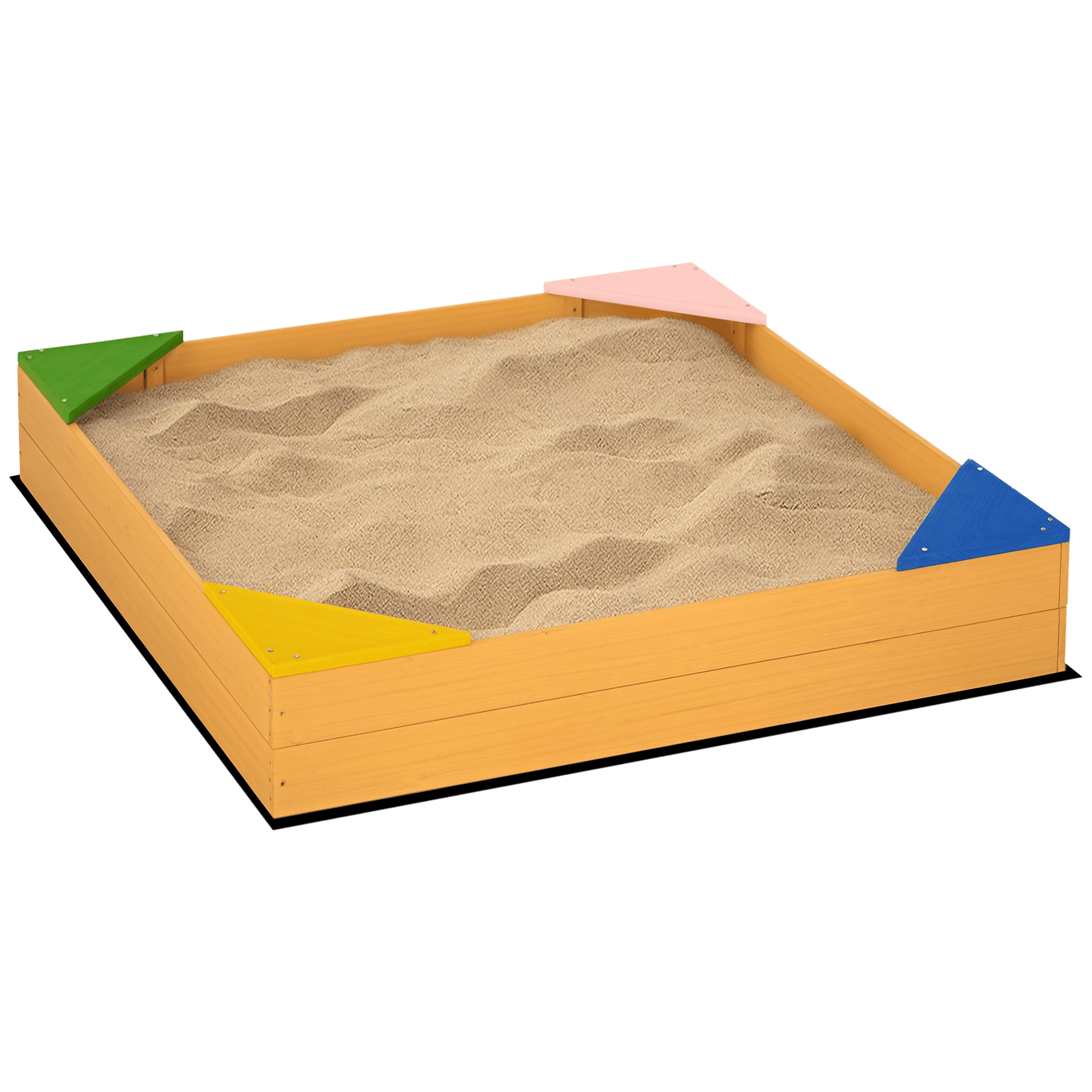 Outsunny Bac à sable carré en bois pour enfants 4 assises en coin et film protection 109 x 109 x 19,8 cm bois naturel Aosom France