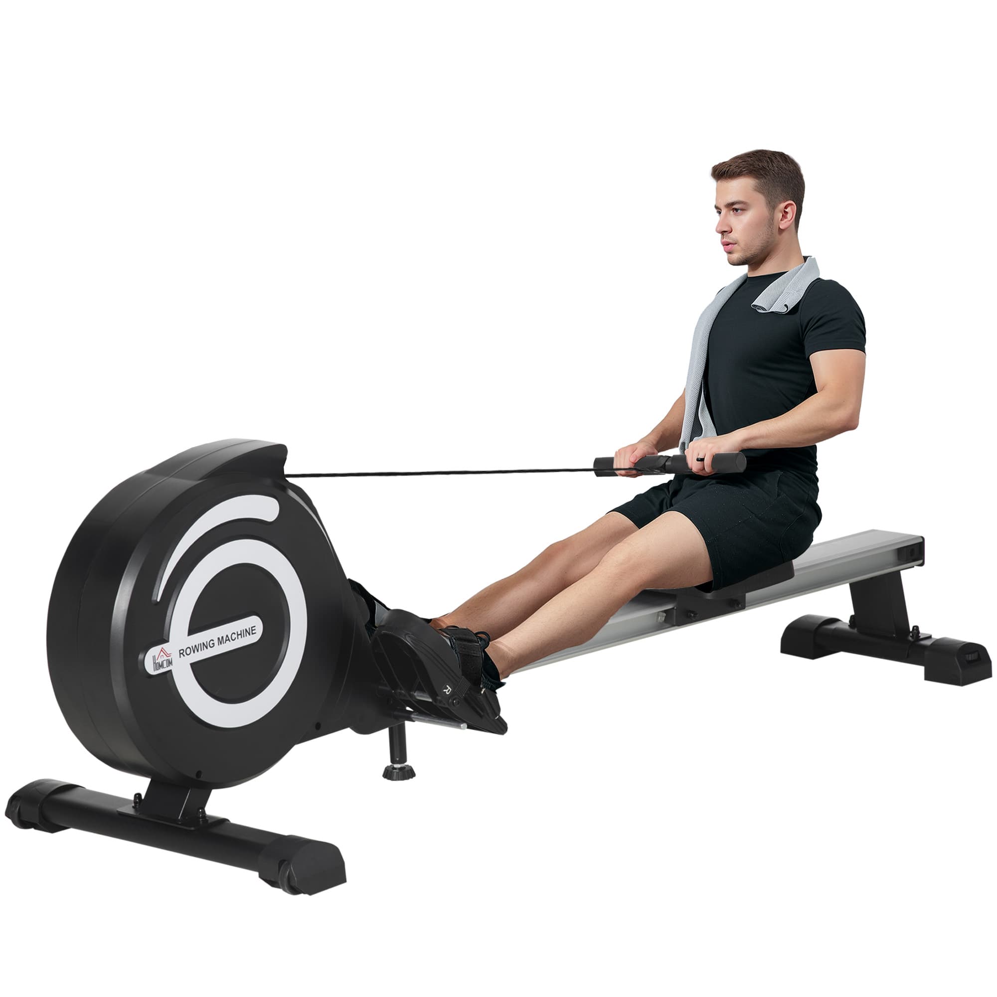 HOMCOM Rameur d'appartement appareil de fitness et musculation magnétique pliable écran LCD 8 niveaux glissière silencieux en aluminium noir