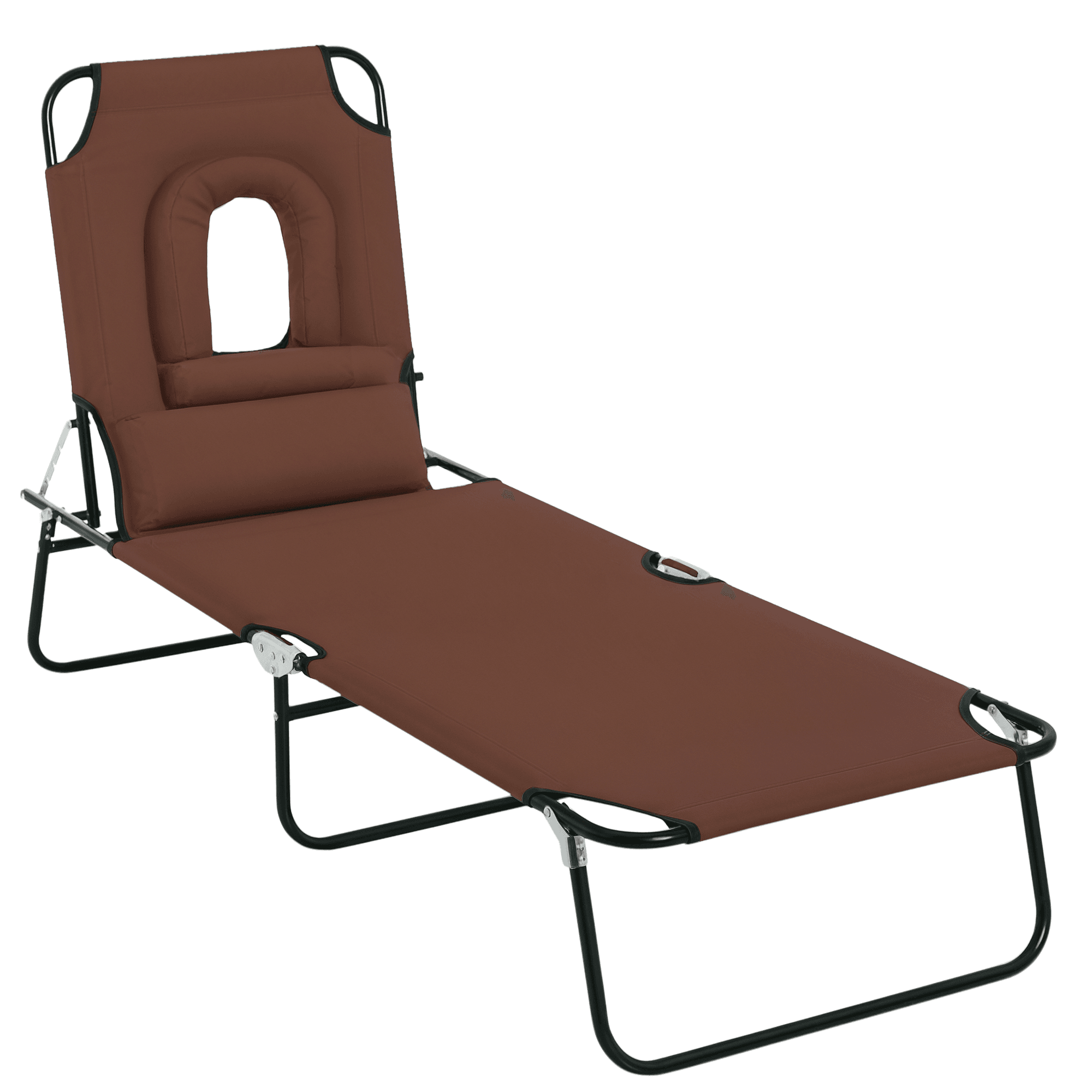 Outsunny Bain de Soleil Pliable transat inclinable 4 Positions Chaise Longue de Lecture 3 Coussins fournis Marron