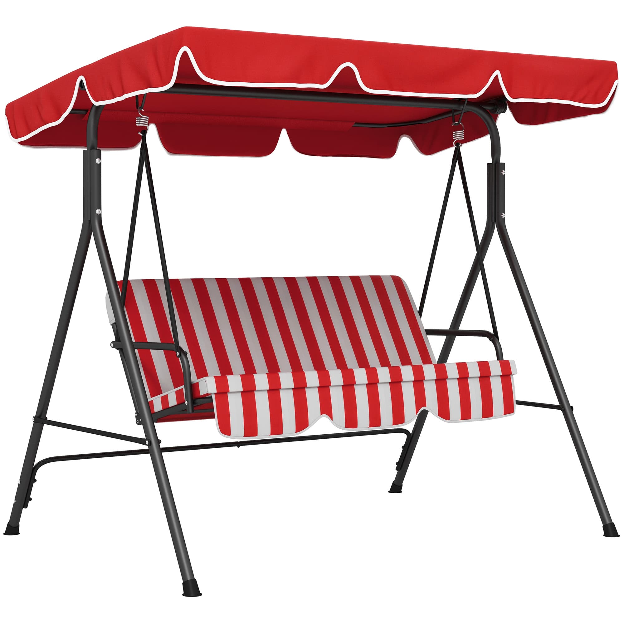 Outsunny Balancelle Noire 3 Places en Acier et Polyester Rouge avec Toit Réglable et Coussins Aosom France