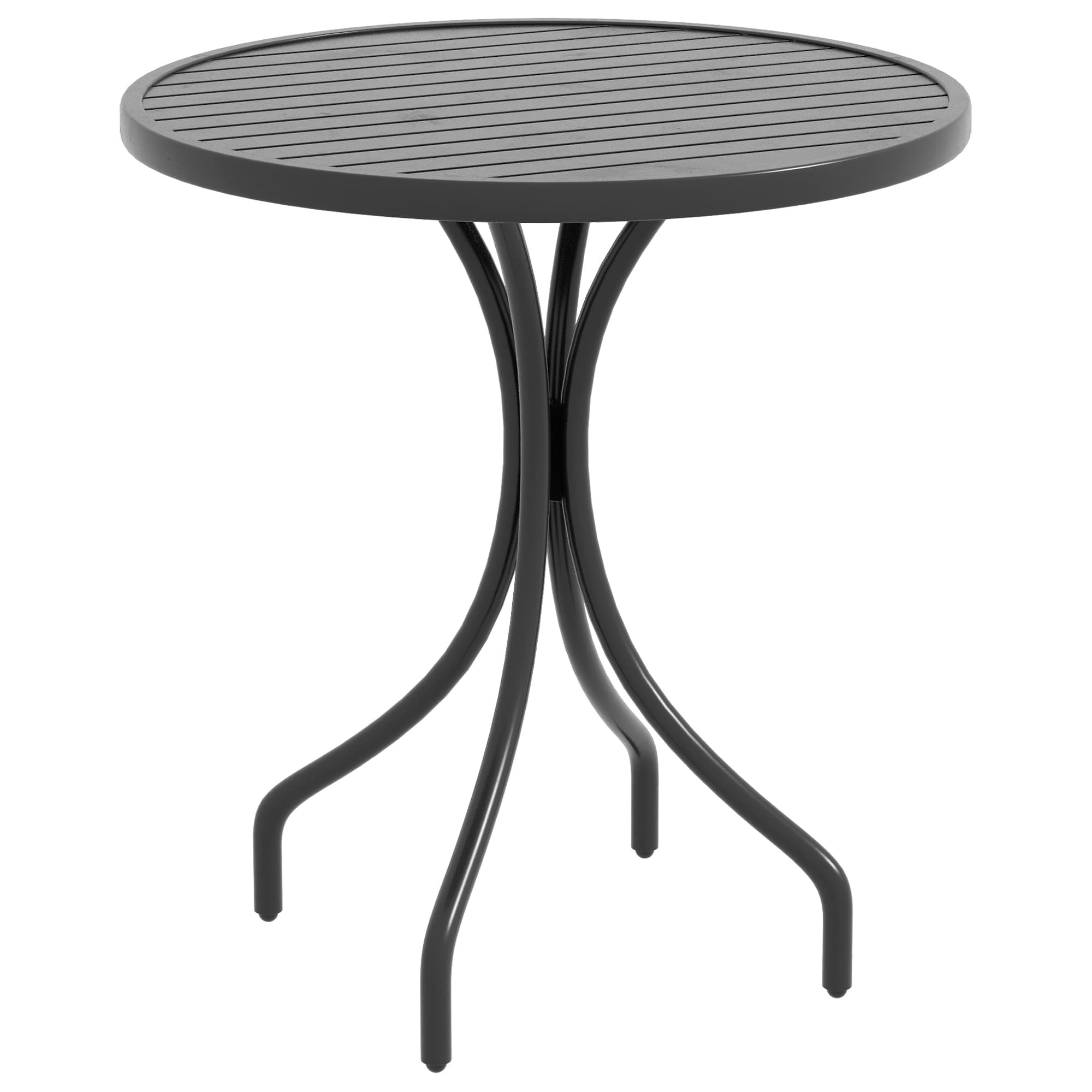 Outsunny Table de jardin ronde Ø66cm, table d'exterieur en acier galvanisé avec plateau à lattes pour terrasse, balcon, noir