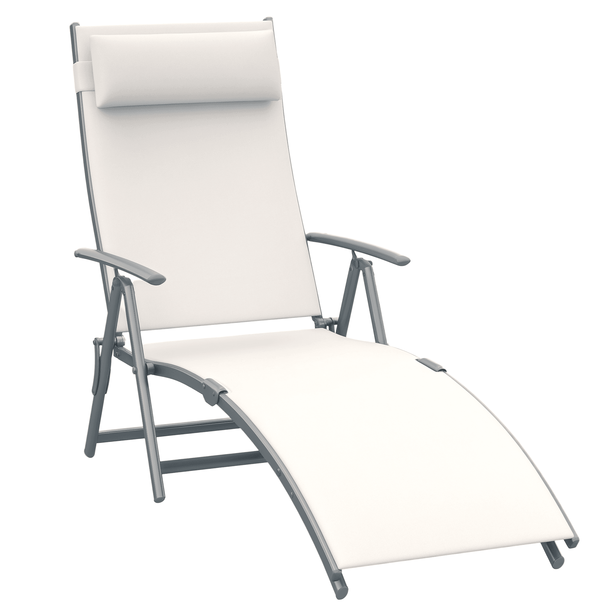 Outsunny Chaise Longue Inclinable Bain de Soleil Pliable Dossier Multiposition Têtière Fournie Max. 165 Kg Textilène Crème