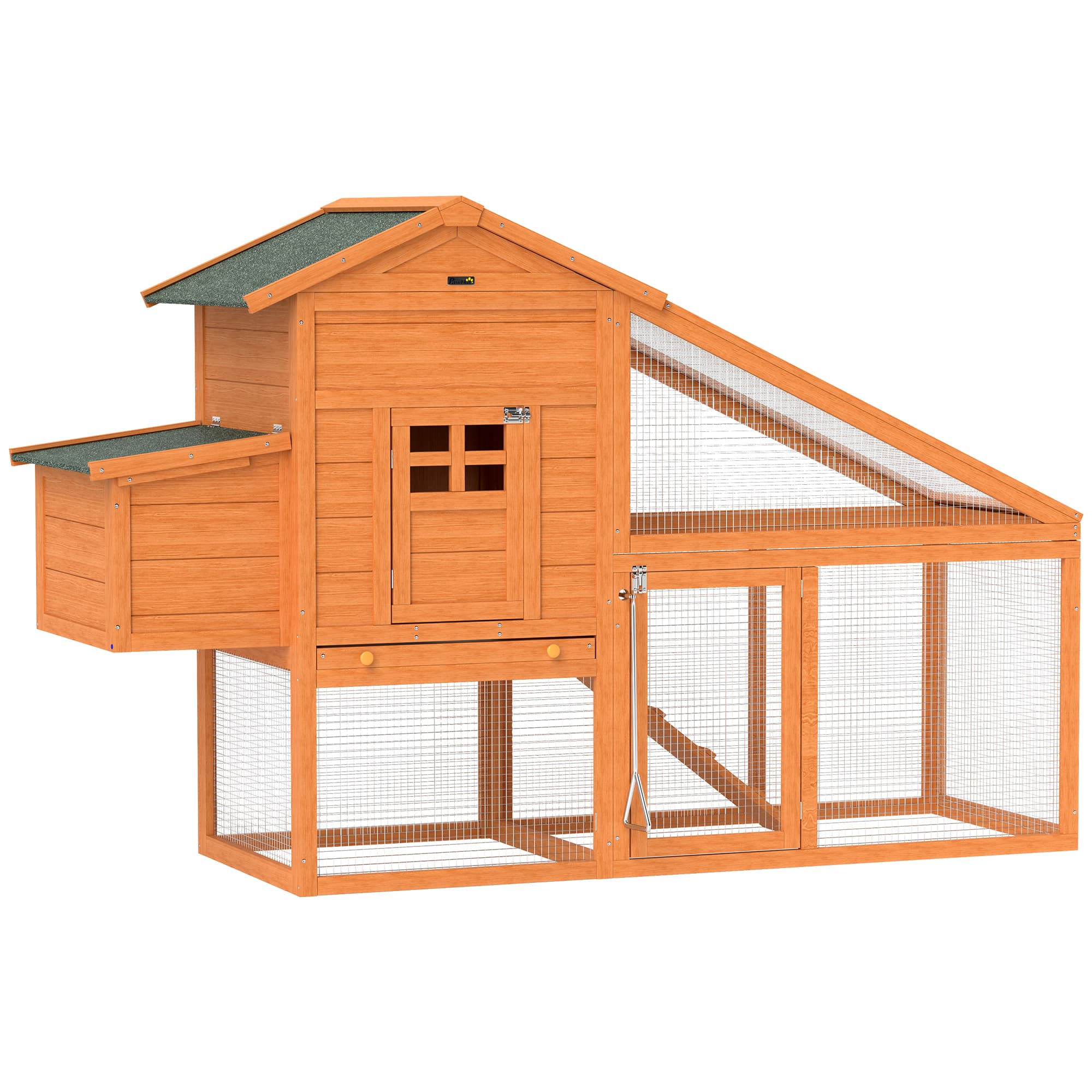 PawHut Poulailler cottage cage à poules sur pied multi-équipement bois massif pin pré-huilé 179 x 67 x 115 cm orange
