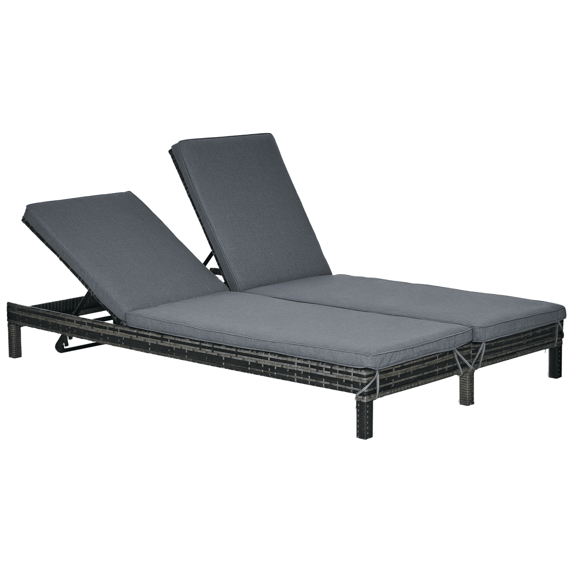 Outsunny Bain de soleil transat 2 places - grand confort - dossier inclinable multi-positions - matelas fournis - résine tressée gris