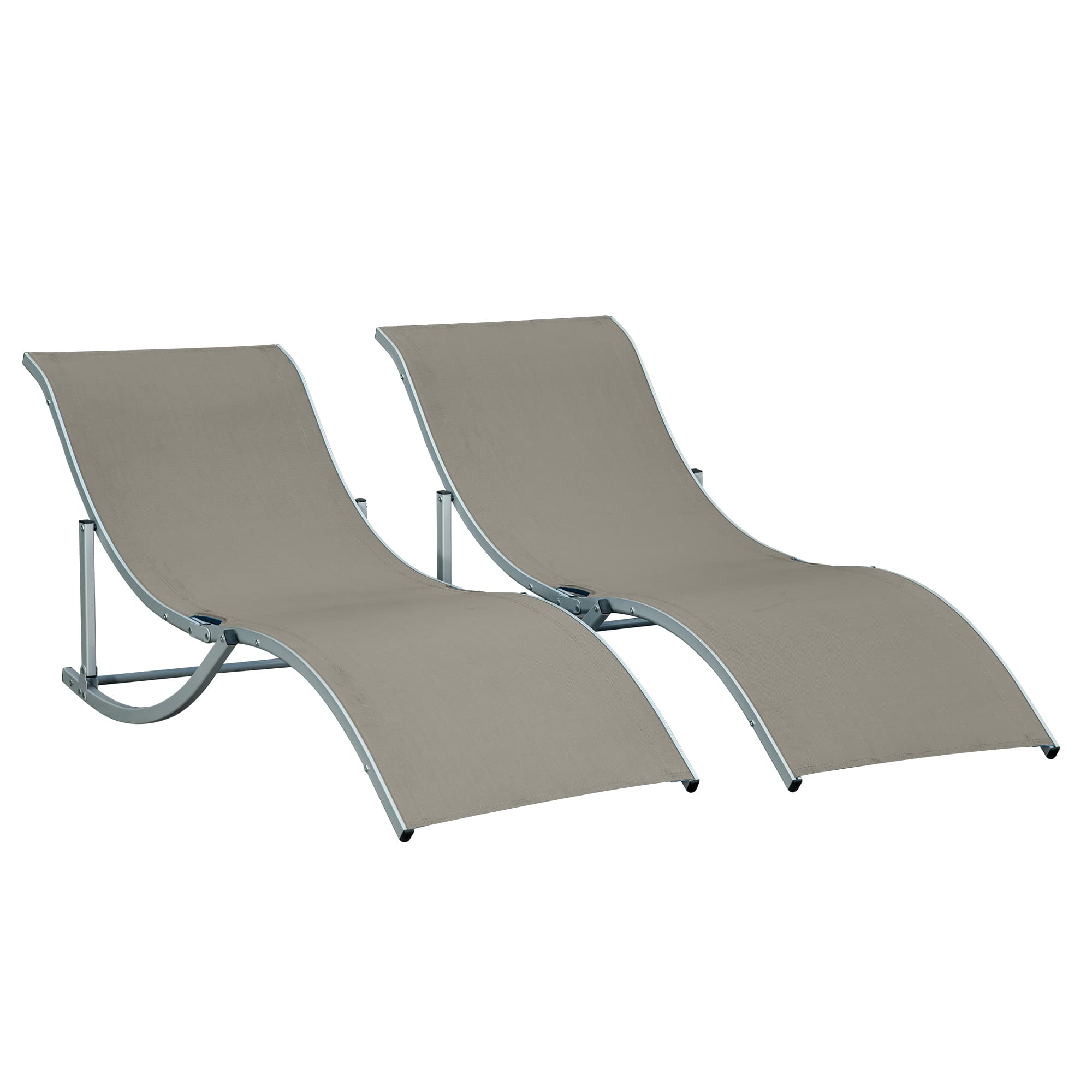 Outsunny Lot de 2 bains de soleil pliable transat 2 places chaise longue double revêtement textilène structure alu. 165 x 61 x 63 cm gris clair