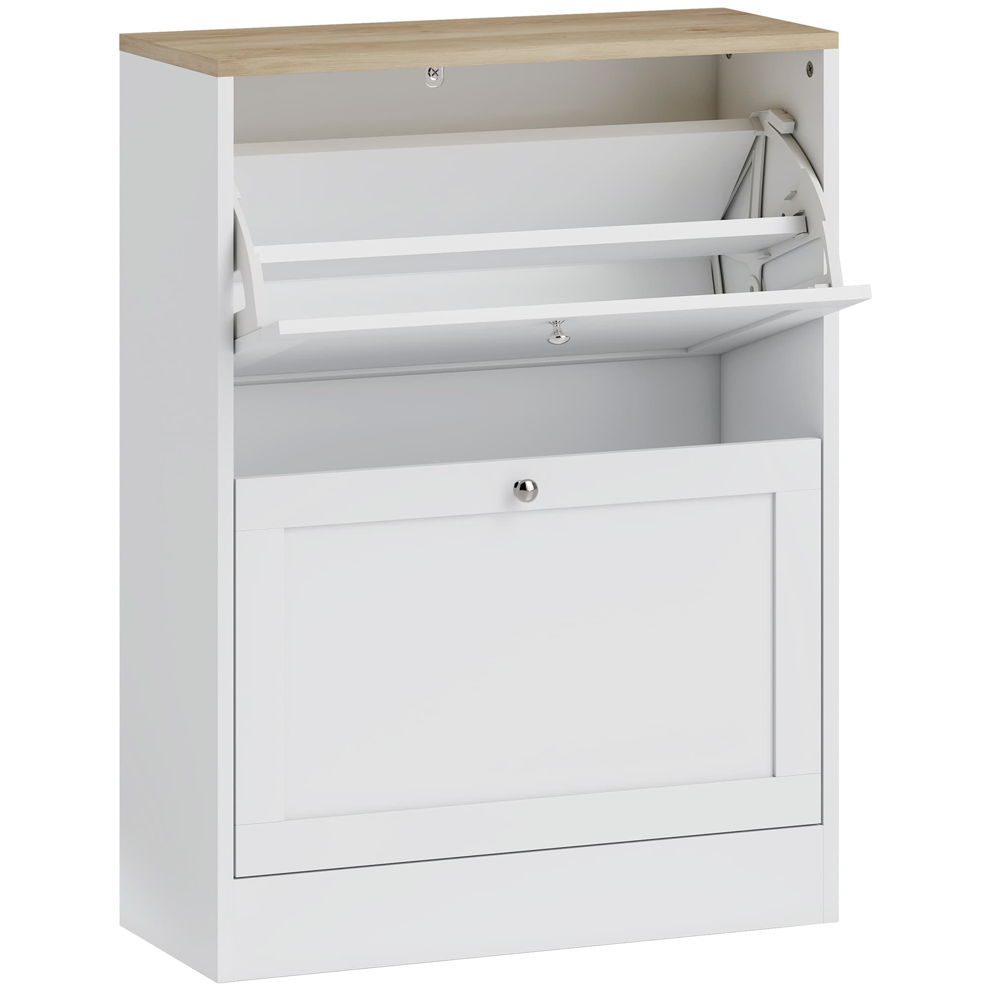 HOMCOM Meuble à chaussures 12 paires, meuble d'entrée avec 2 tiroirs rabattables et étagères réglables, 60 x 24 x 80 cm, blanc