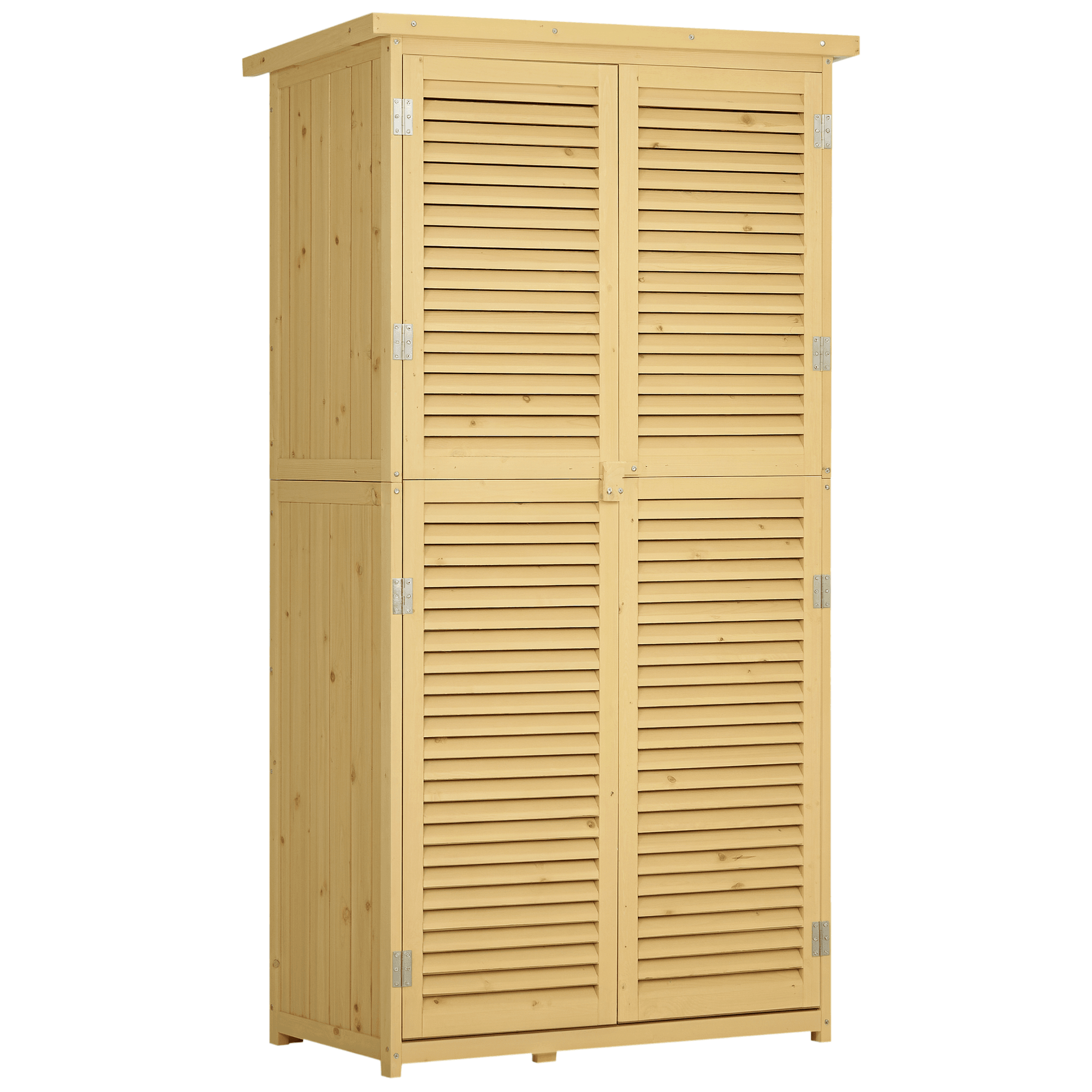 Outsunny Abri Armoire de Jardin Remise pour Outils sur Pied Portes Persienne 2 étagères Toit Bitumé Bois Massif Pin Pré-Huilé 87 x 47 x 160 cm