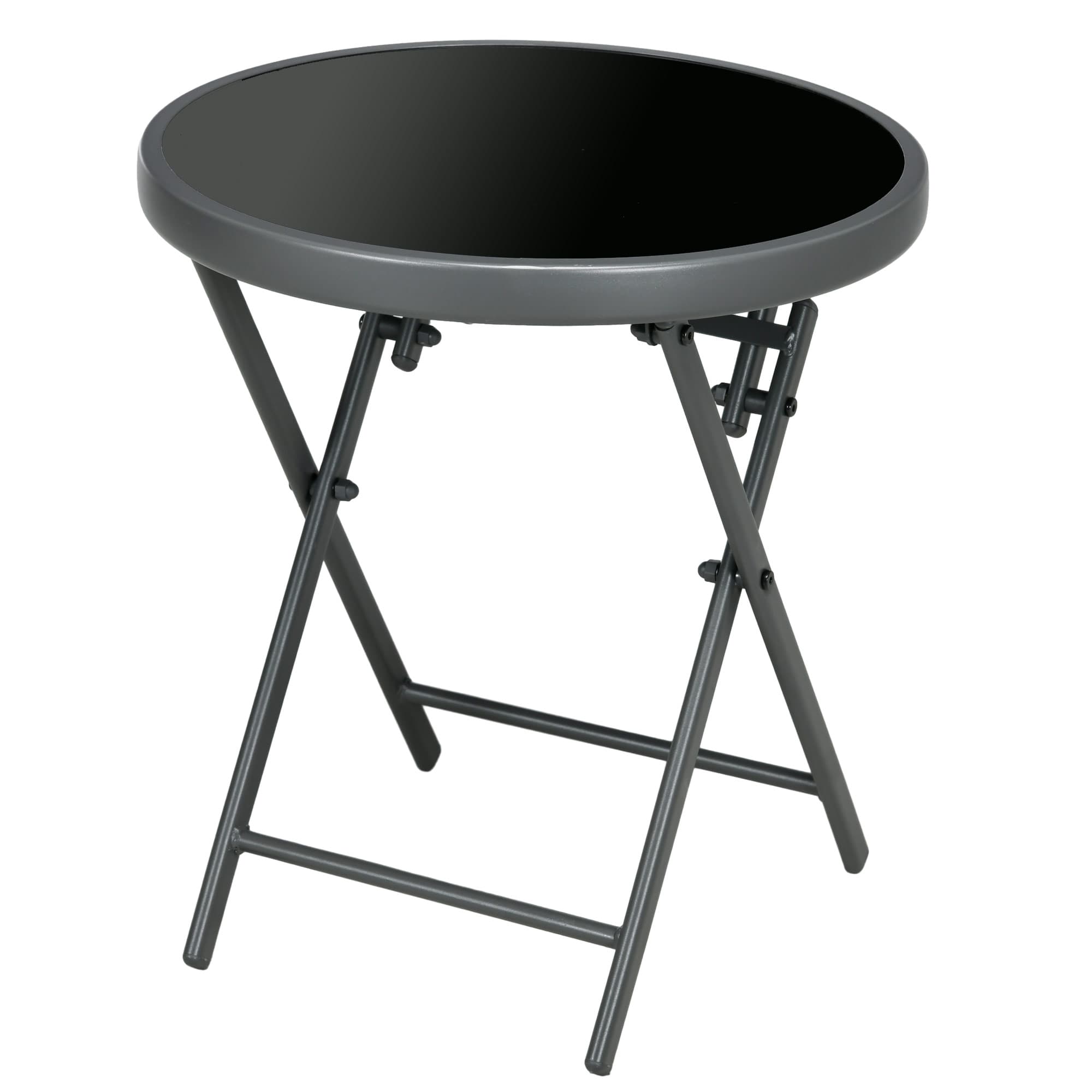 Outsunny Table basse pliante table d'appoint pliante plateau en verre trempé structure en acier ronde Ø 45 x 50 cm noir