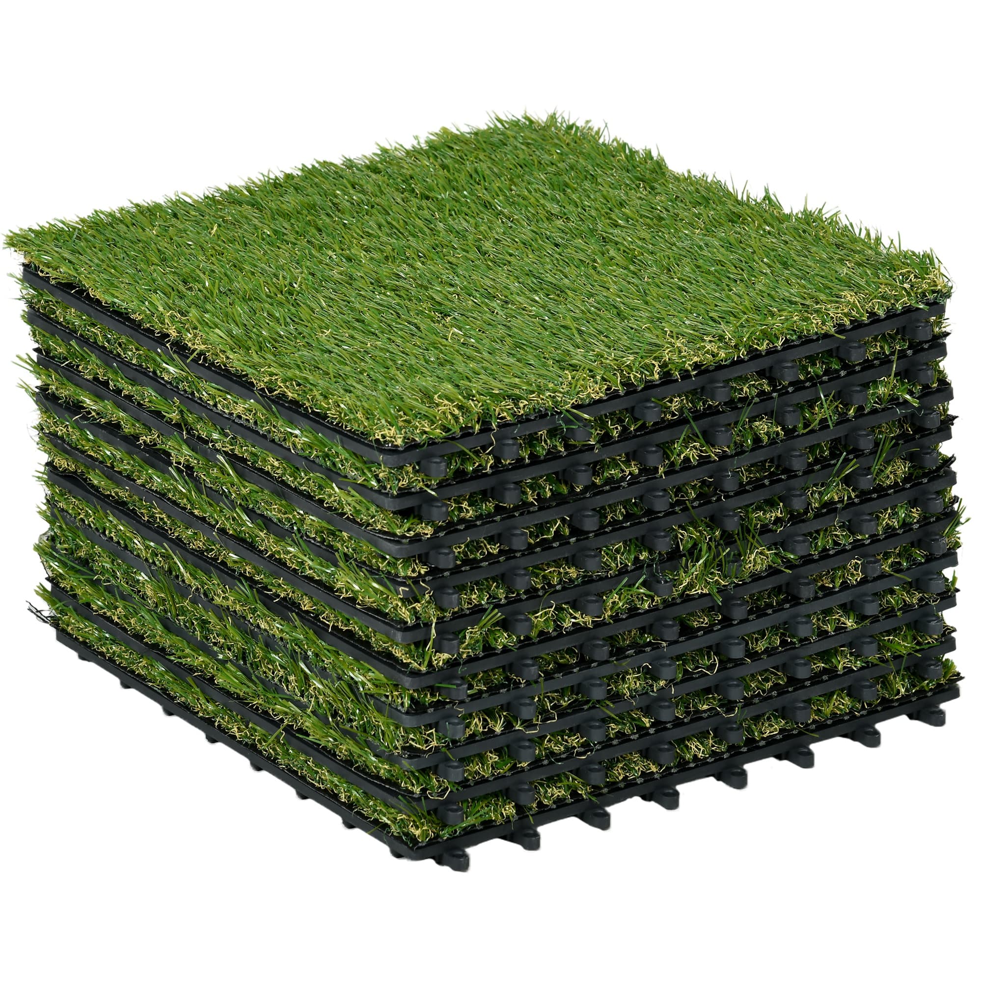 Outsunny Gazon synthétique Artificiel Set de 10 Dalles Carreaux 30 x 30 cm épaisseur Confort 3,5 cm à emboîter Vert