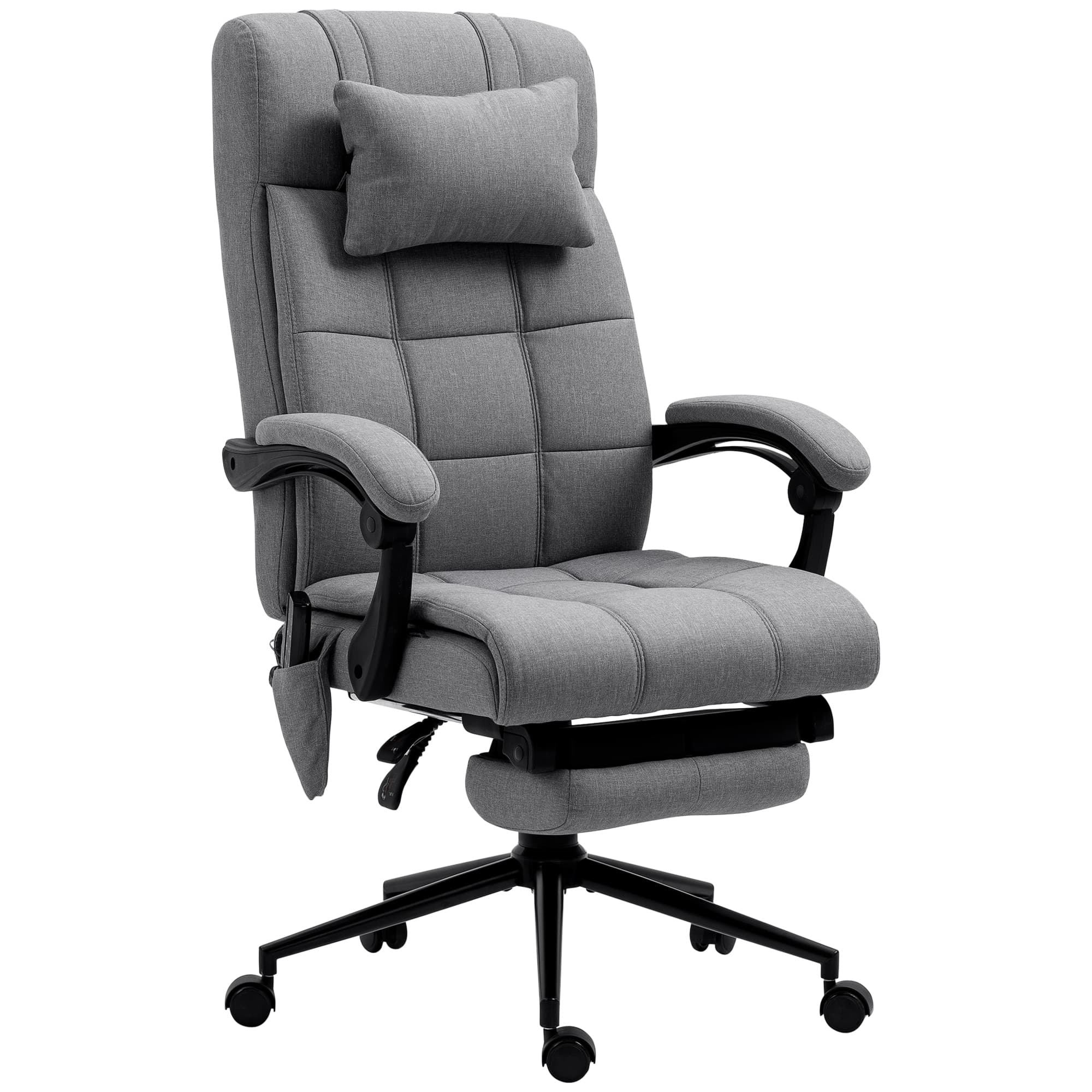 Vinsetto Chaise de bureau de massage chauffante réglable en hauteur de 112-120 cm ergonomique inclinable tissu effet lin, gris