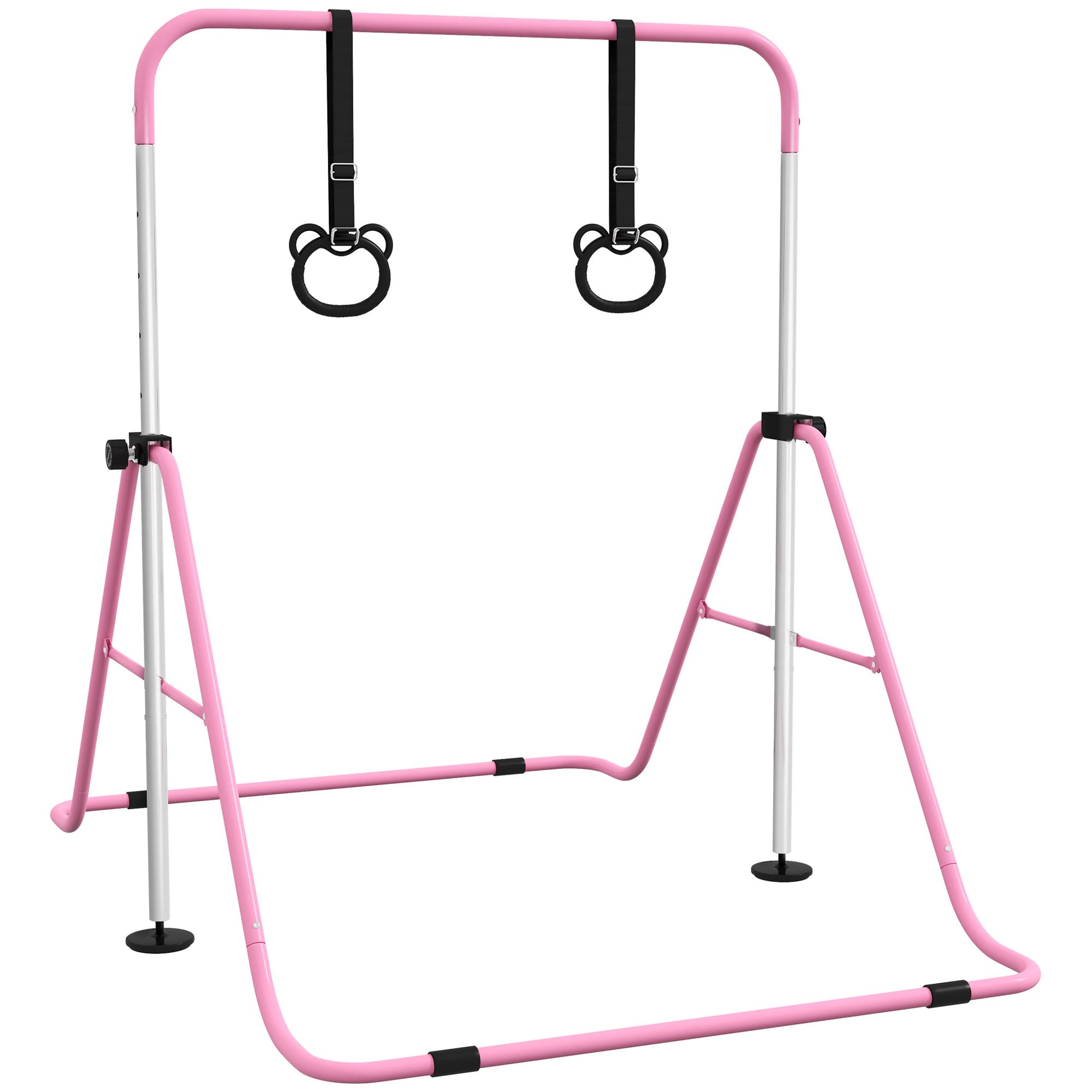 HOMCOM Barre de gymnastique pour enfants, barre horizontale pliable à hauteur réglable avec anneaux de gymnastique, rose