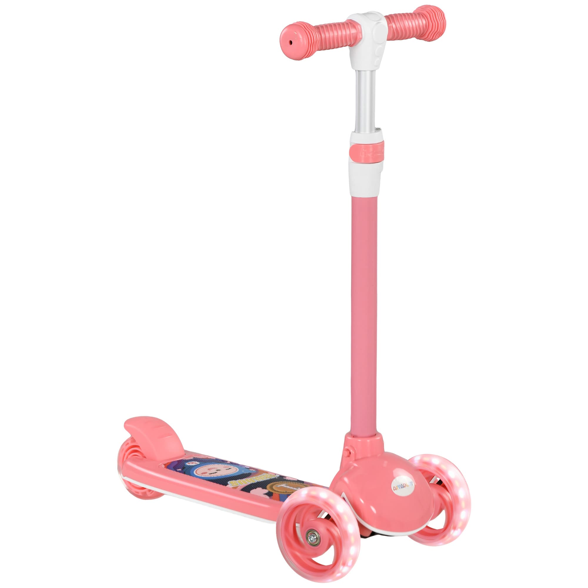 AIYAPLAY Trottinette enfant 3 Roues Lumineuses LED Hauteur Guidon réglable frein à Friction arrière de 2 à 6 ans Rose