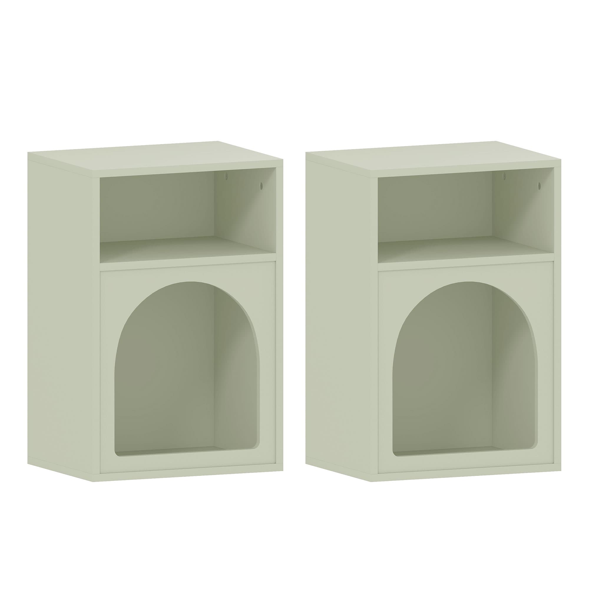 HOMCOM Lot de 2 tables de chevet, table de nuit avec compartiments ouverts, design arqué, 40 x 30 x 60 cm, vert clair