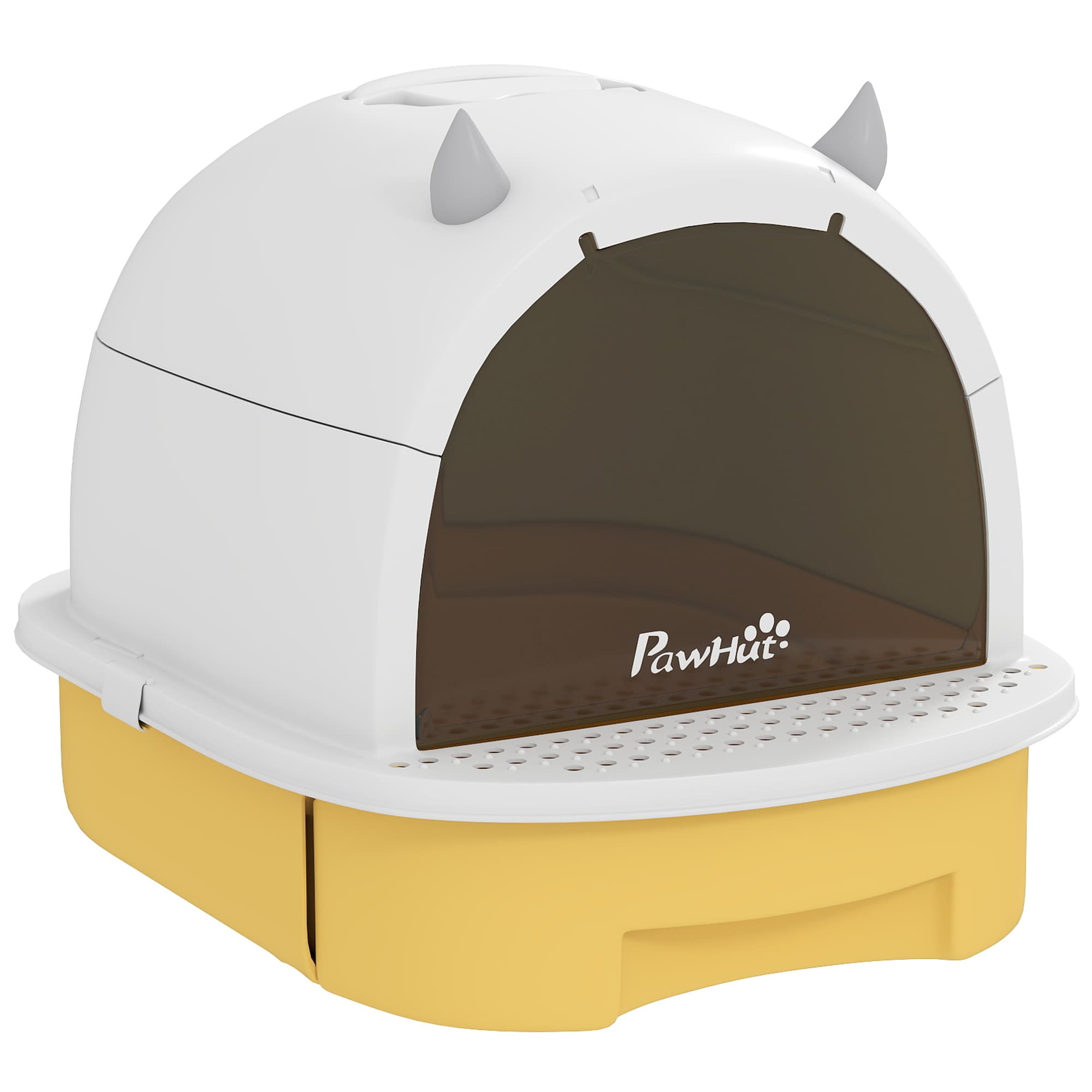 PawHut Maison de toilette pour chat bac à litière fermé chat poignée de transport porte translucide 40,5 x 52 x 39 cm jaune
