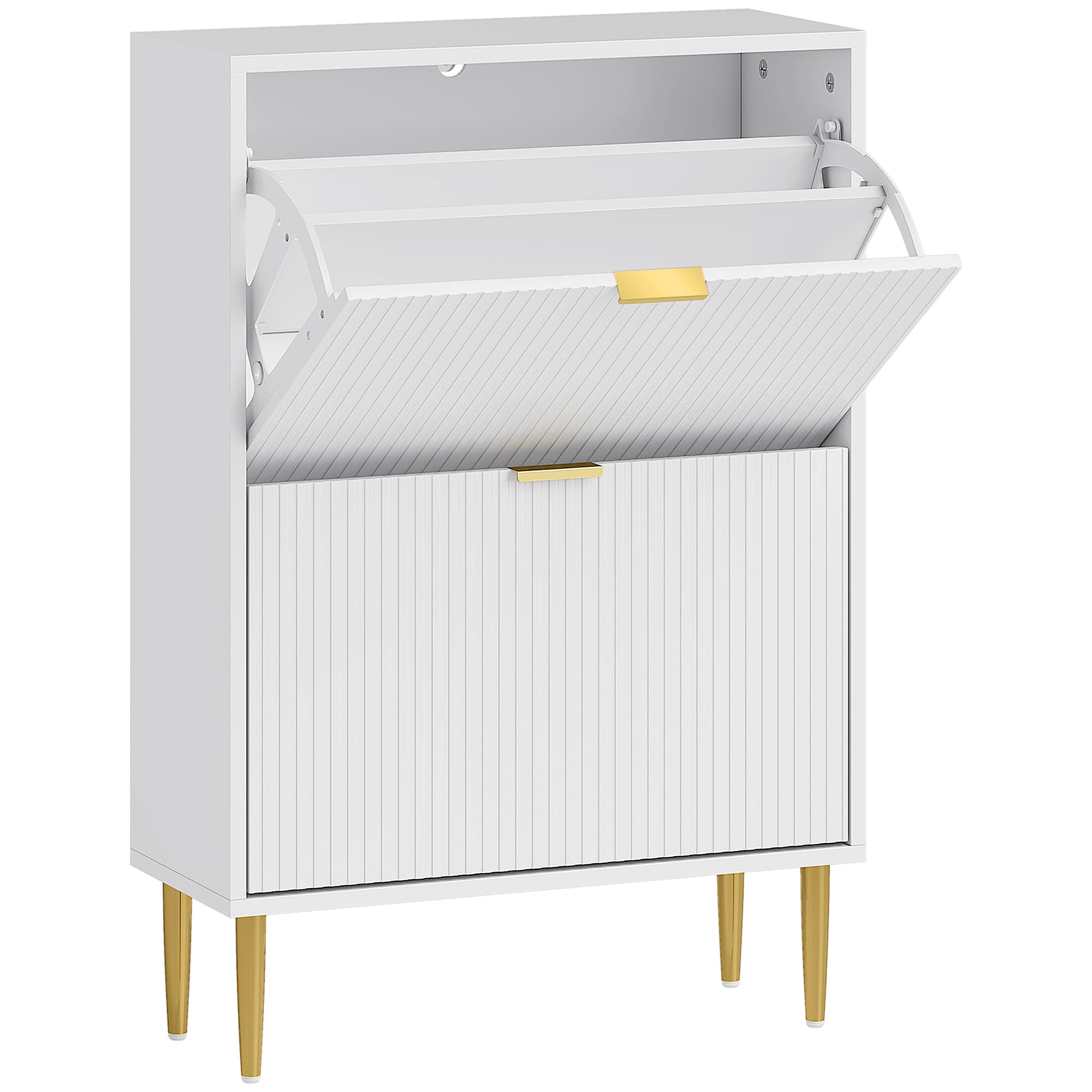 HOMCOM Meuble à chaussures 12 paires avec 2 tiroirs rabattables, portes cannelées et étagères réglables, 60x24x91,5cm, blanc