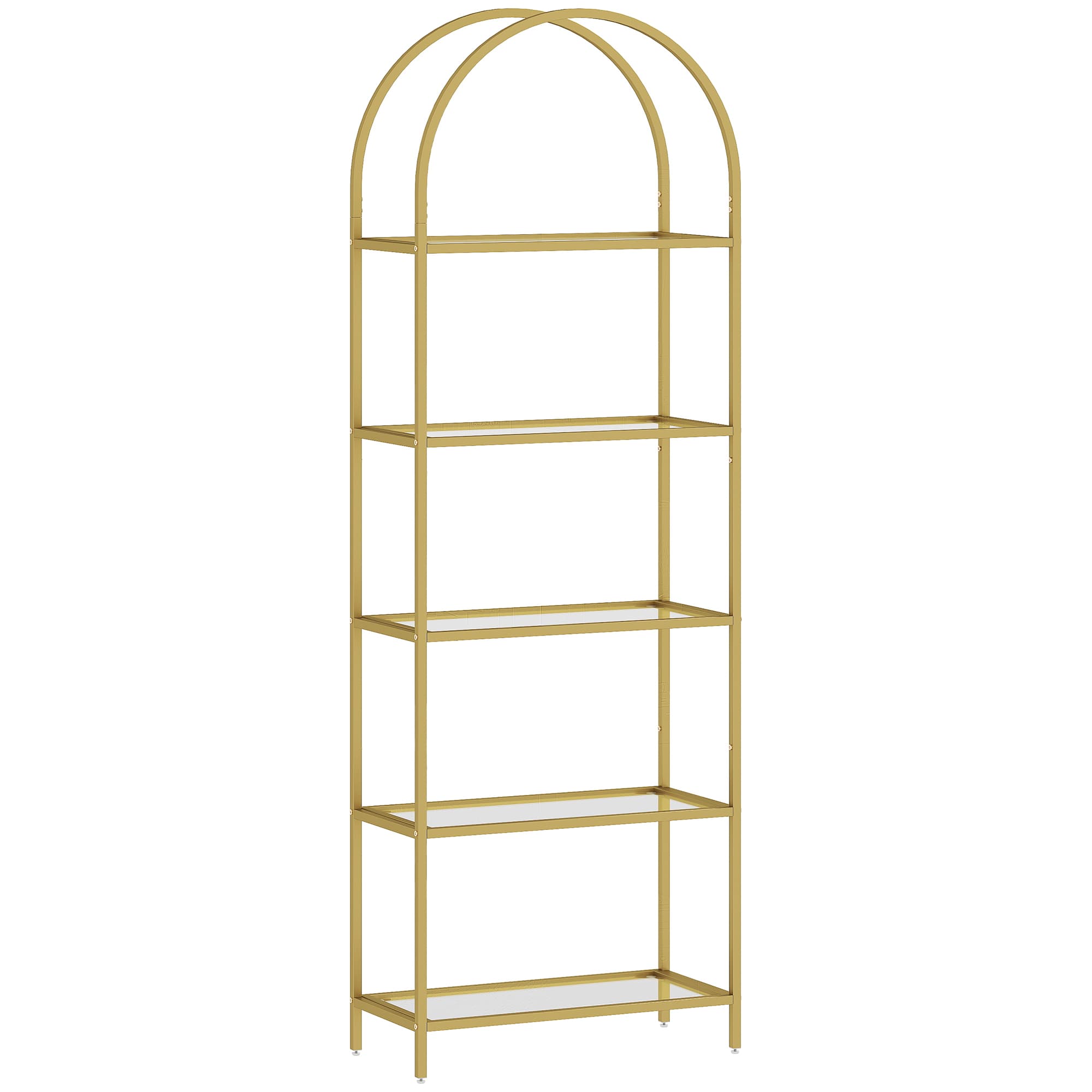 HOMCOM Bibliothèque étagère de rangement en verre à 5 niveaux arqué pour salon, bureau, chambre, 60 x 30 x 175 cm, doré