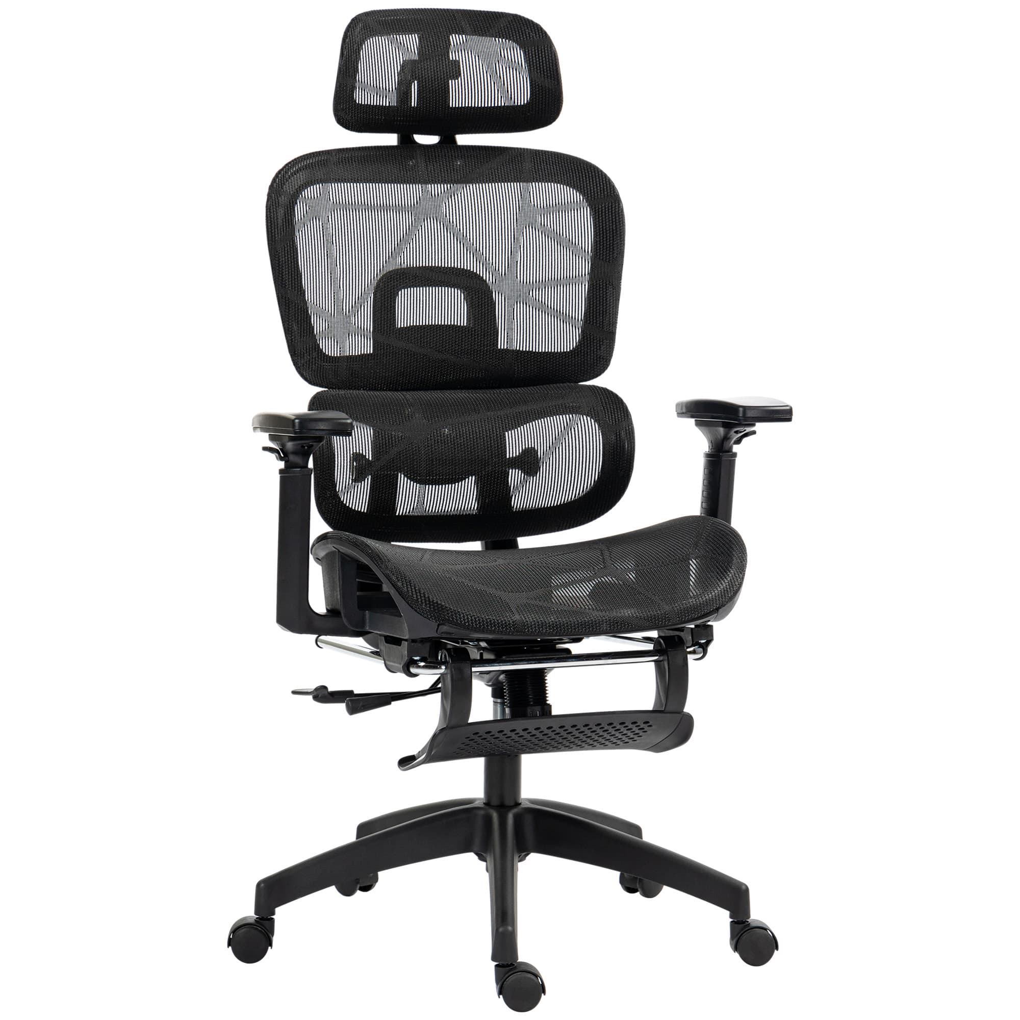 HOMCOM Fauteuil de bureau, chaise de bureau ergonomique en maille avec accoudoirs 3D, dossier inclinable, 66x64x122 cm, noir