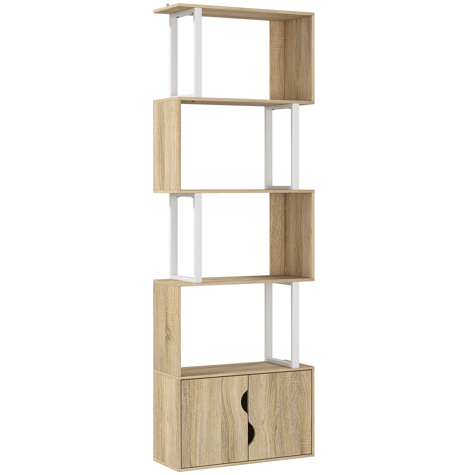 HOMCOM Bibliothèque à 5 niveaux, meuble de rangement avec étagères et placard double porte, 60 x 23,8 x 179,2 cm, bois naturel