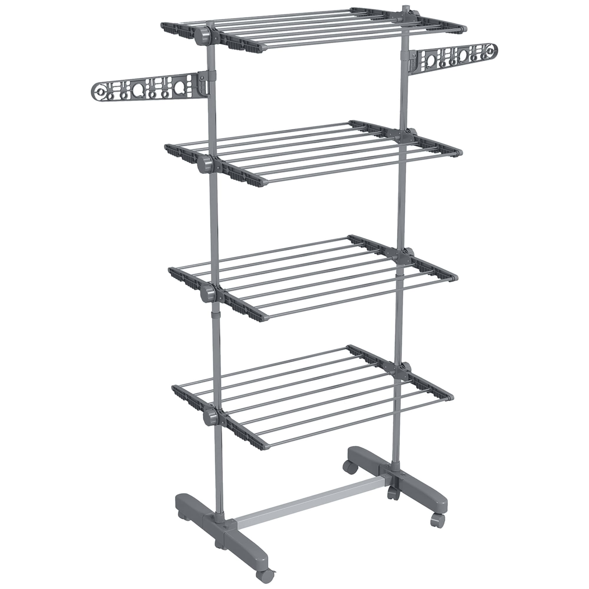 HOMCOM Séchoir à Linge étendoir pliable ailes latérales utilisation intérieure et extérieure 142 x 55 x 172 cm 4 niveaux gris