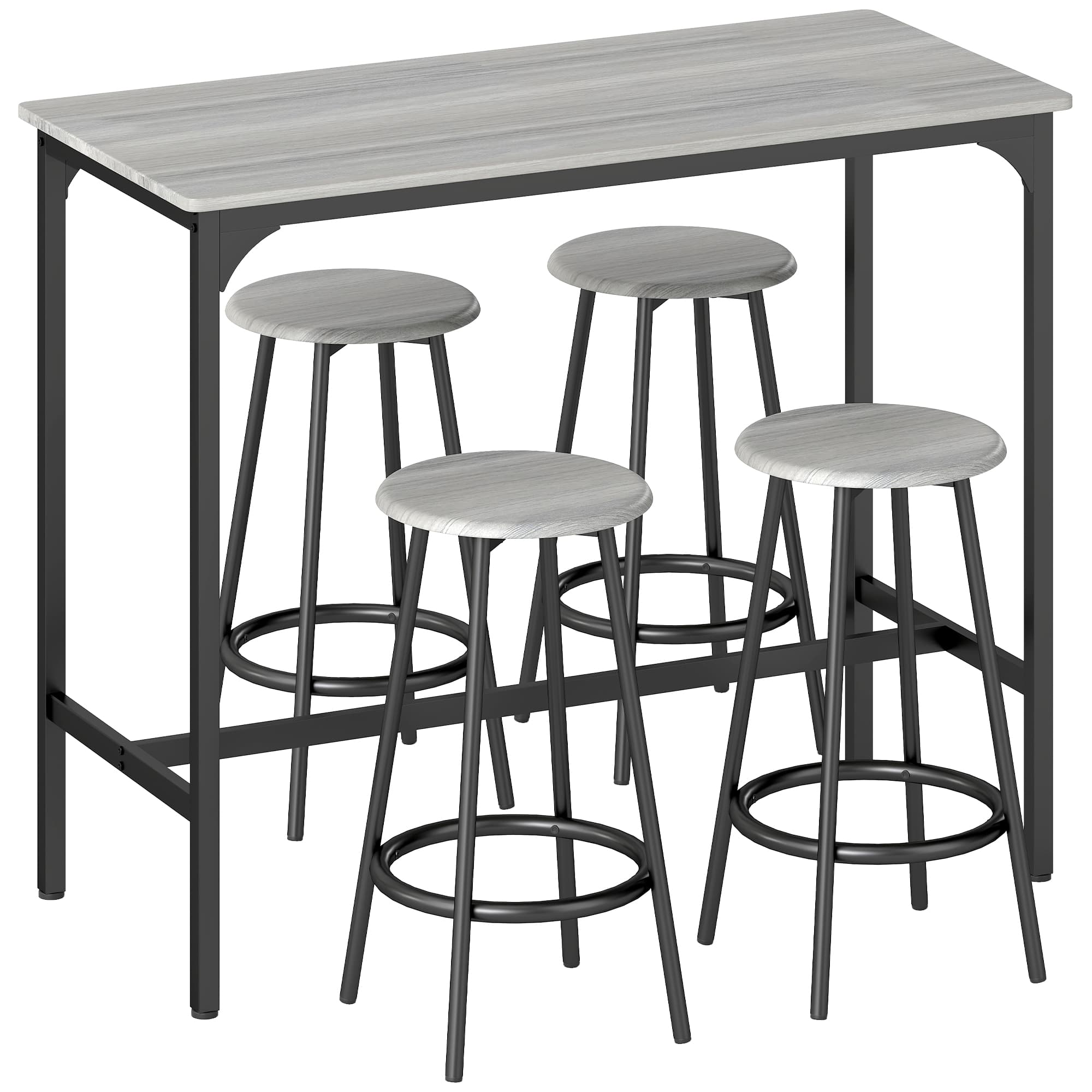 HOMCOM Ensemble de bar, 5 pièces, Table & 4 Tabourets, Design industriel, compact, rustique