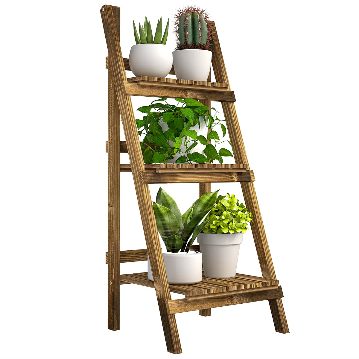 Outsunny Étagère Échelle à Fleurs 3 Niveaux Pliable Charge Max. 40 Kg Bois de Sapin 40 x 37 x 93 cm