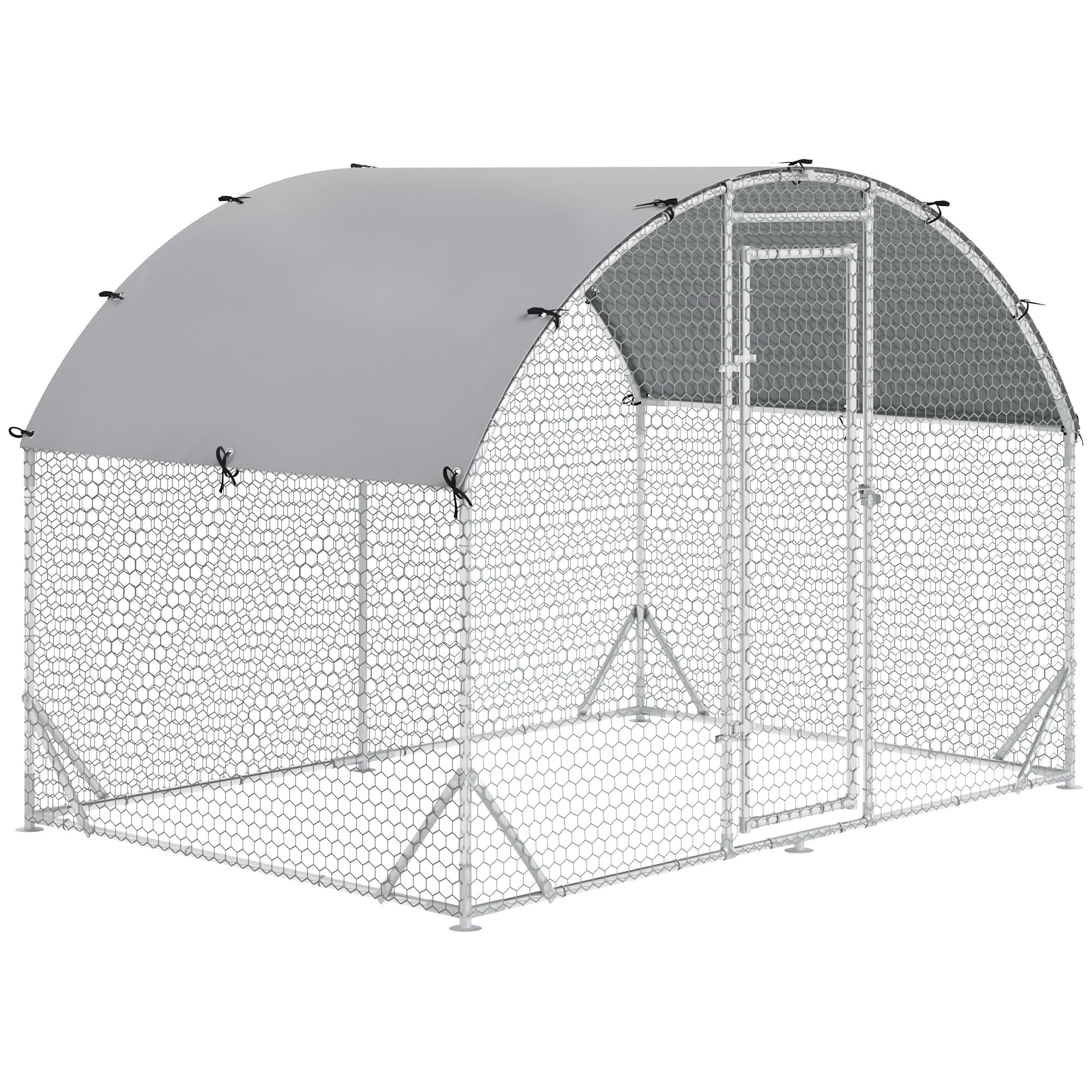 PawHut Grand enclos poulailler 5,32 m2 parc grillagé toit anti-UV porte verouillable 2,8 x 1,9 x 1,97 m argenté