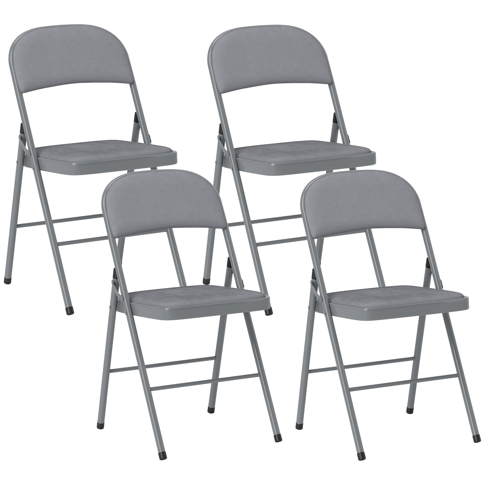 HOMCOM Lot de 4 chaises pliantes et portables intérieur avec assises et dossiers rembourrés en velours, cadre en acier, gris clair