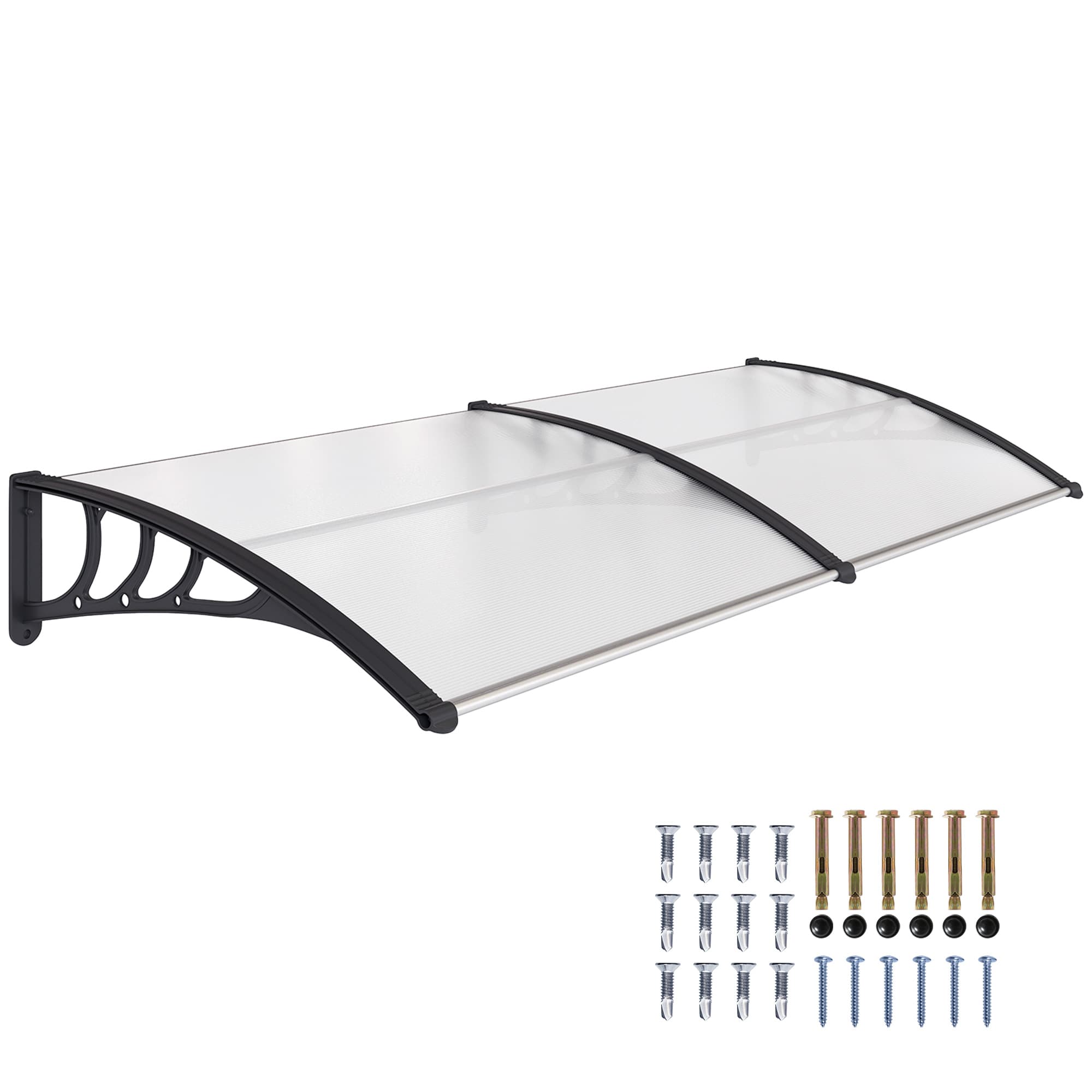 Outsunny Marquise de Porte Voûtée Arrondie en Polycarbonate Noir Transparent 195L x 75l x 23H cm Aosom France