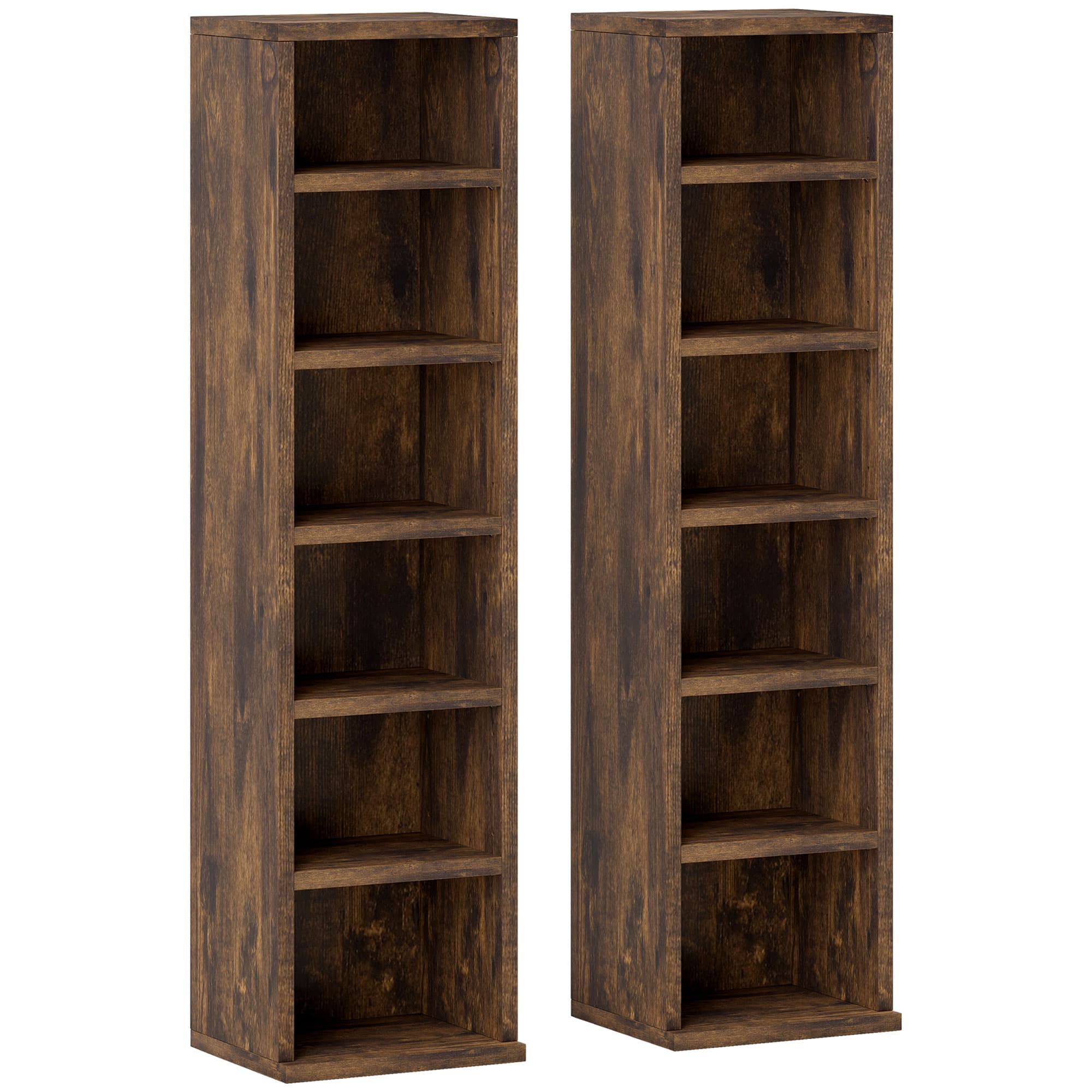 HOMCOM Lot de 2 étagères colonnes armoire de rangement CD 12 compartiments 21 x 22,5 x 88,5 cm capacité 204 CD brun rustique