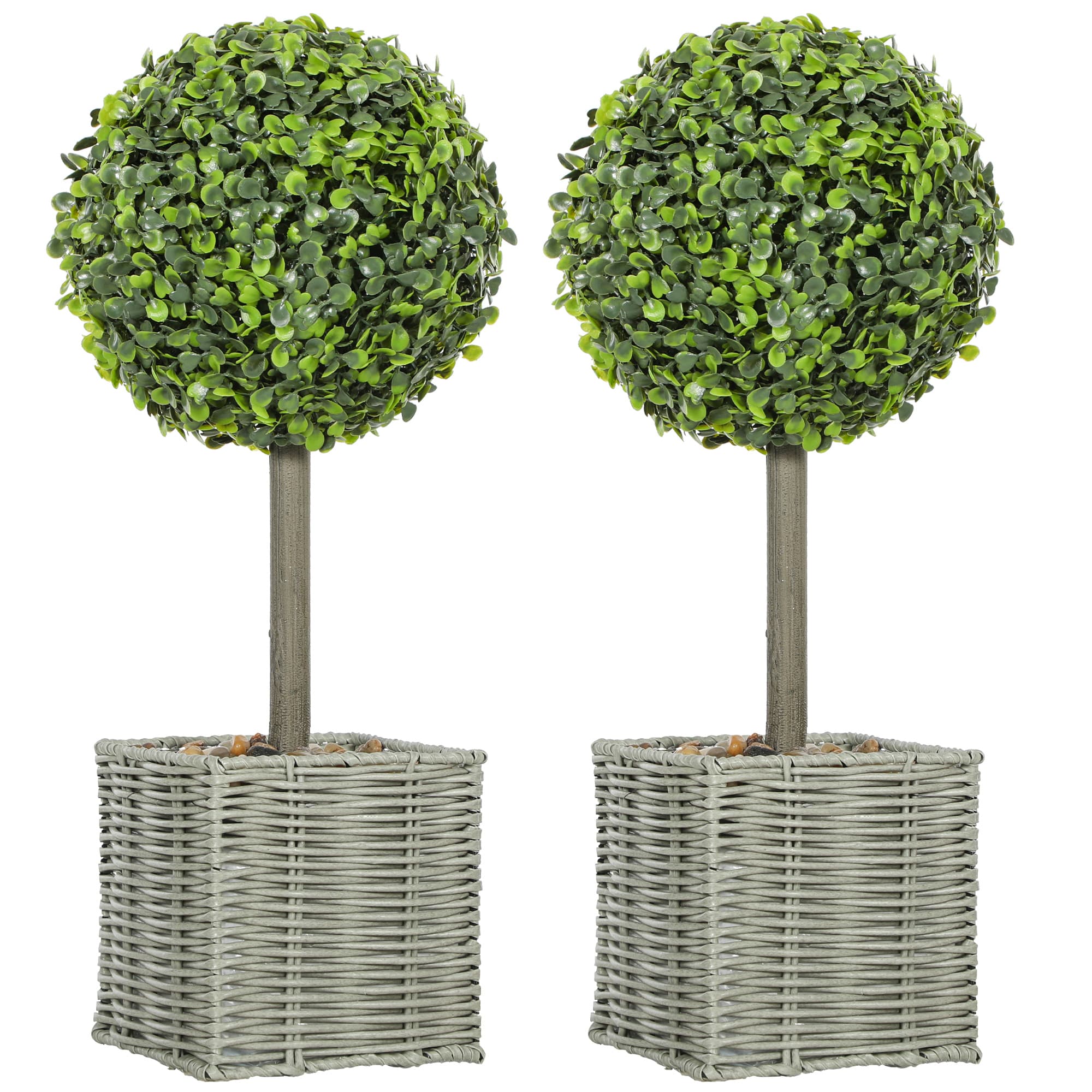 HOMCOM Lot de 2 plantes artificielles, arbres artificiels résistants aux UV dans des pots, adaptés à l'intérieur et à l'extérieur, en plastique, ciment, vert