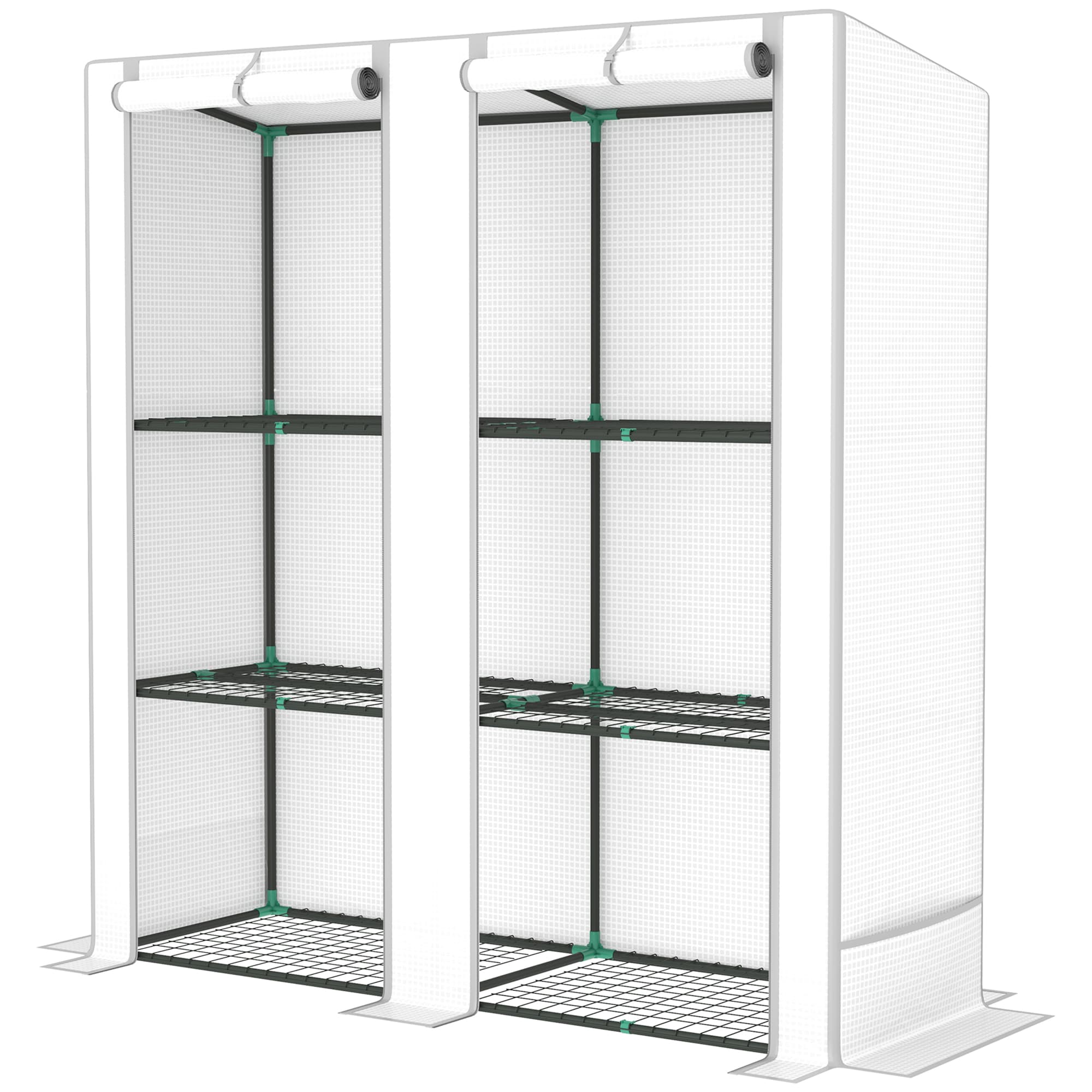 Outsunny Serre d'Extérieur avec Toit Incliné 3 Étagères 2 Portes à Fermeture Éclair et Cadre en Acier 144x48x152 cm Blanc