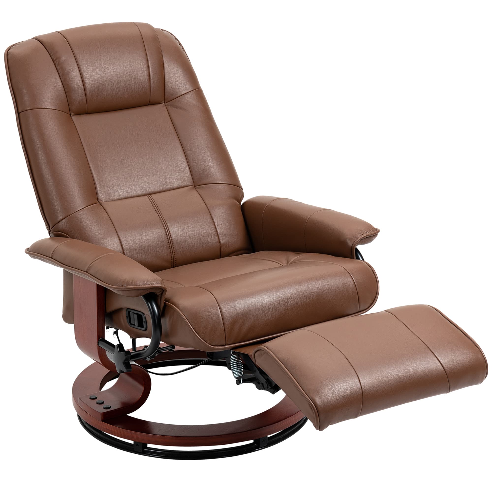 HOMCOM Fauteuil relax inclinable repose-pieds réglable pivotant 360° piètement bois revêtement synthétique marron