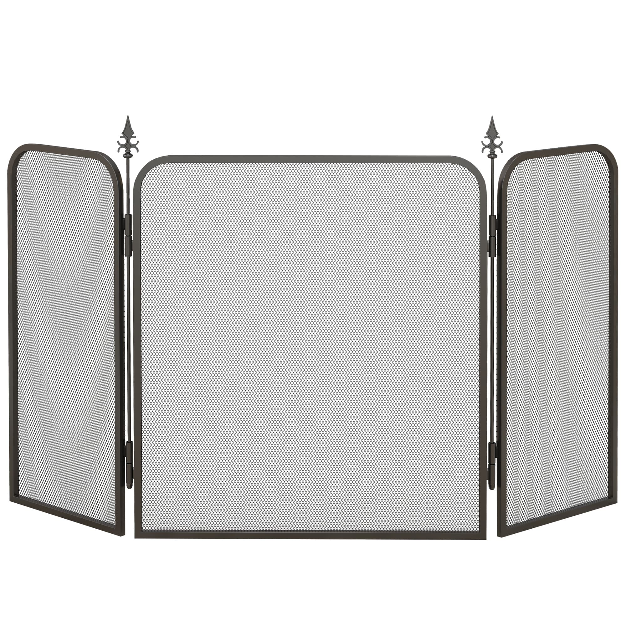 HOMCOM Pare feu cheminée pliable 3 panneaux, pare-étincelles cheminée, grille de protection cheminée en maille de métal noir