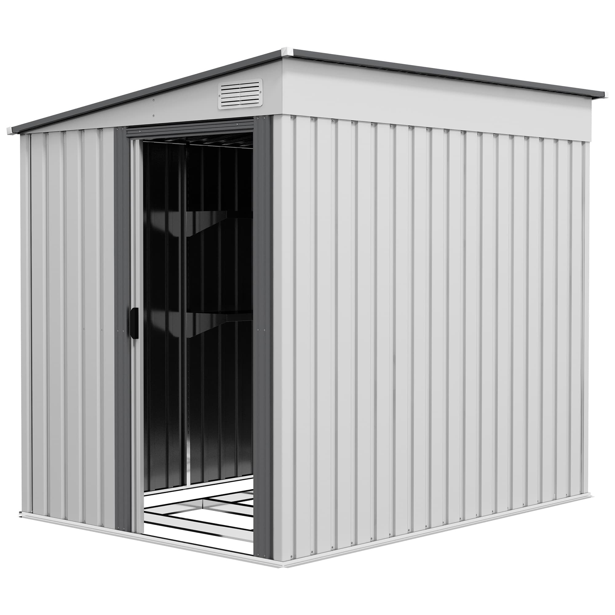Outsunny Abri de jardin métallique 2,81m2 154x206,5x181 cm Hangar avec Toit en Pente Fondation