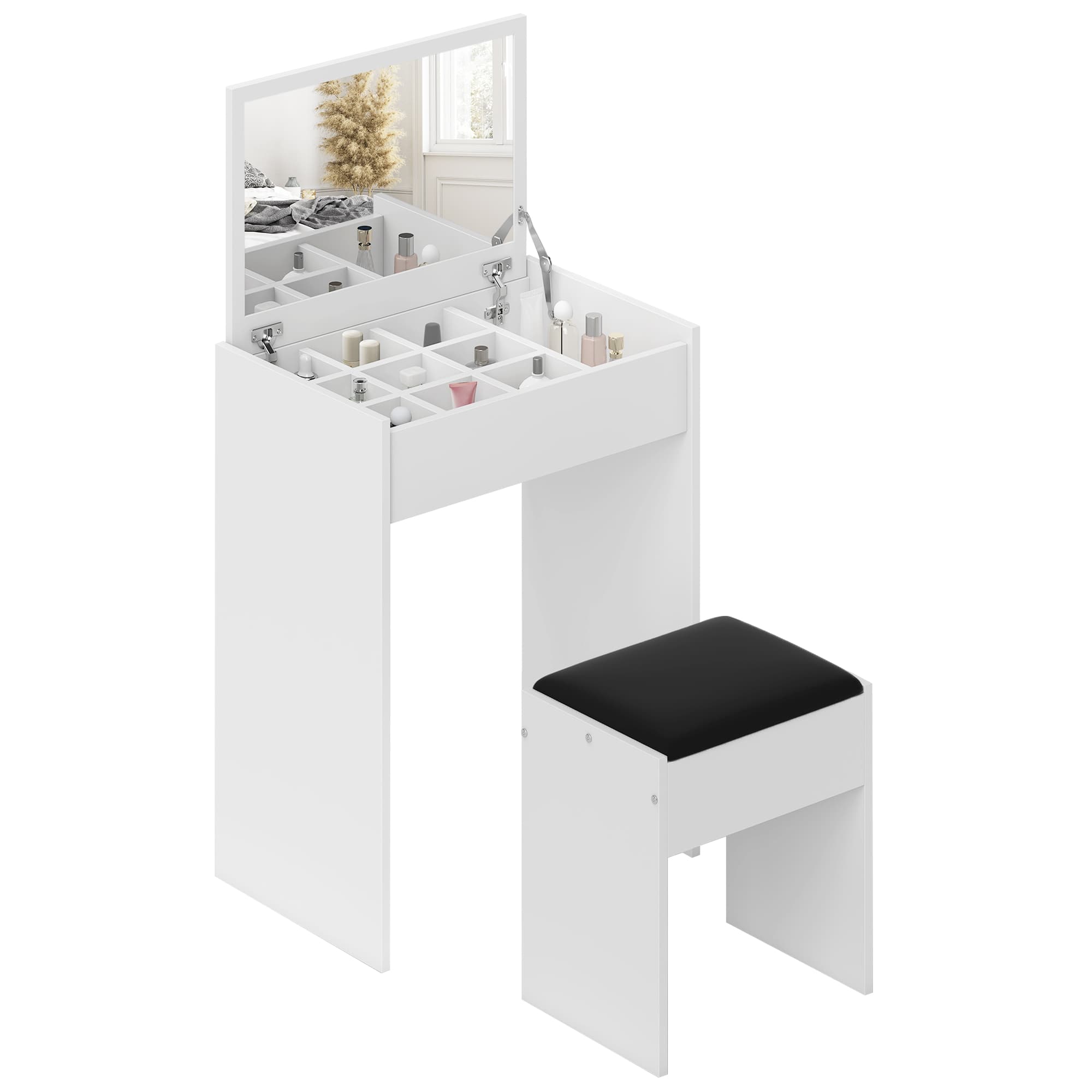 Homcom Coiffeuse Table de Maquillage avec Tabouret Blanc 60 x 40 x 79 cm aosom france