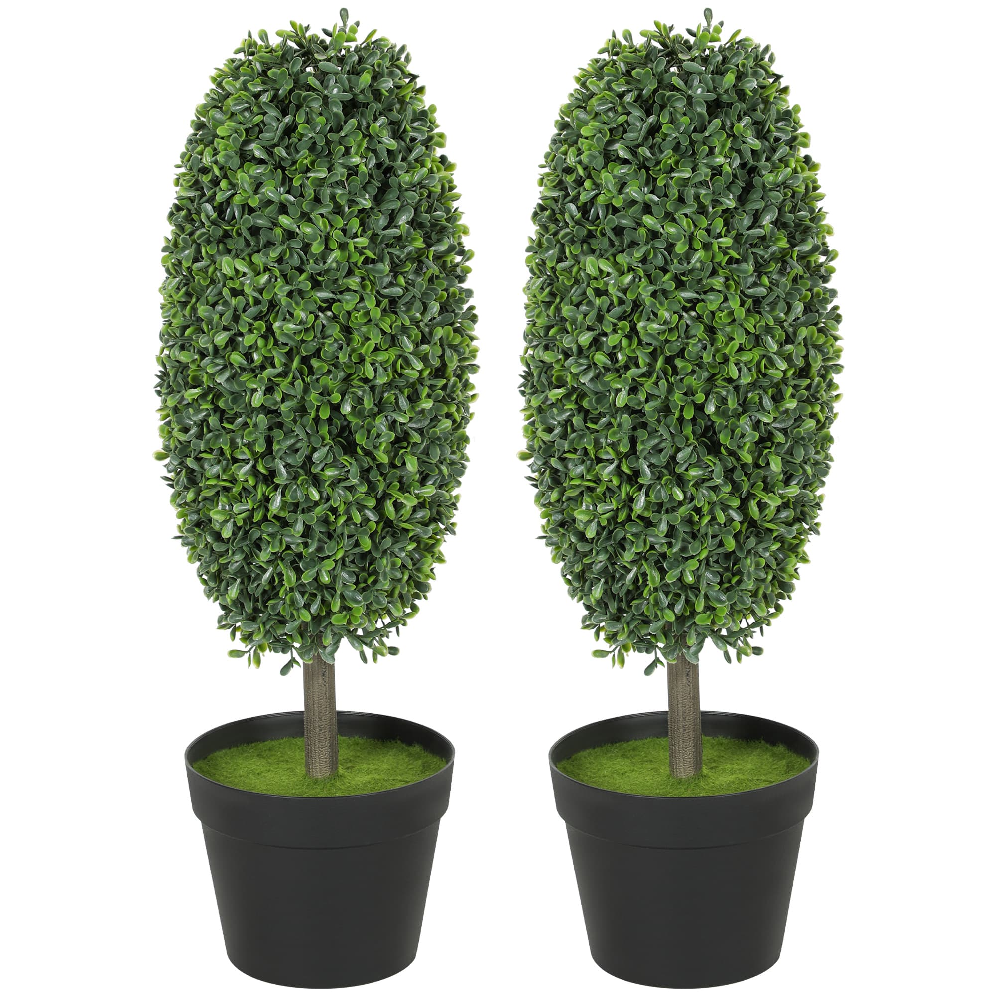 HOMCOM Lot de 2 plantes artificielles, arbres artificiels résistants aux UV dans un pot, en plastique, ciment, vert