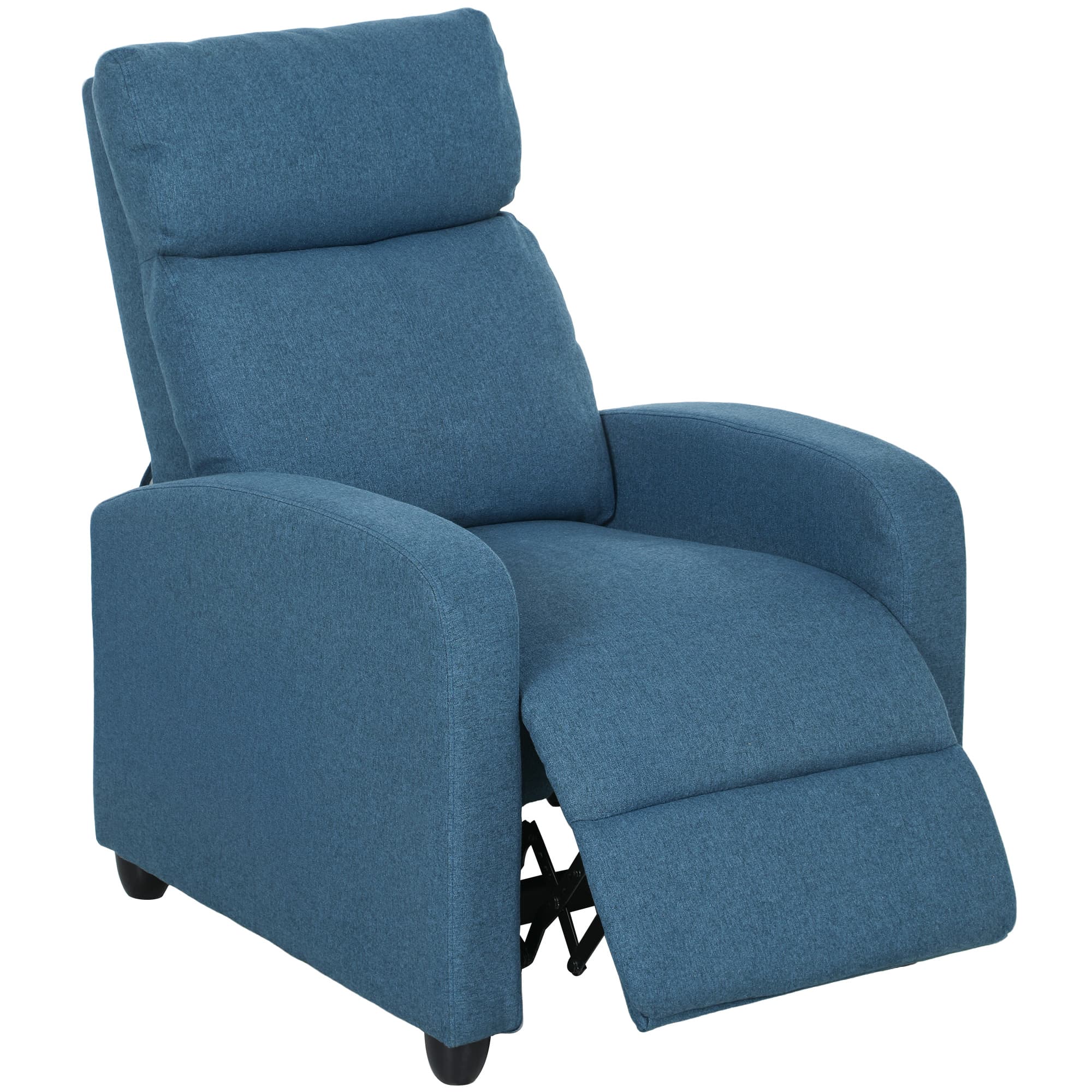 HOMCOM Fauteuil Relax Inclinable Manuellement avec Repose-Pieds et Rembourrage en Tissu, Bleu