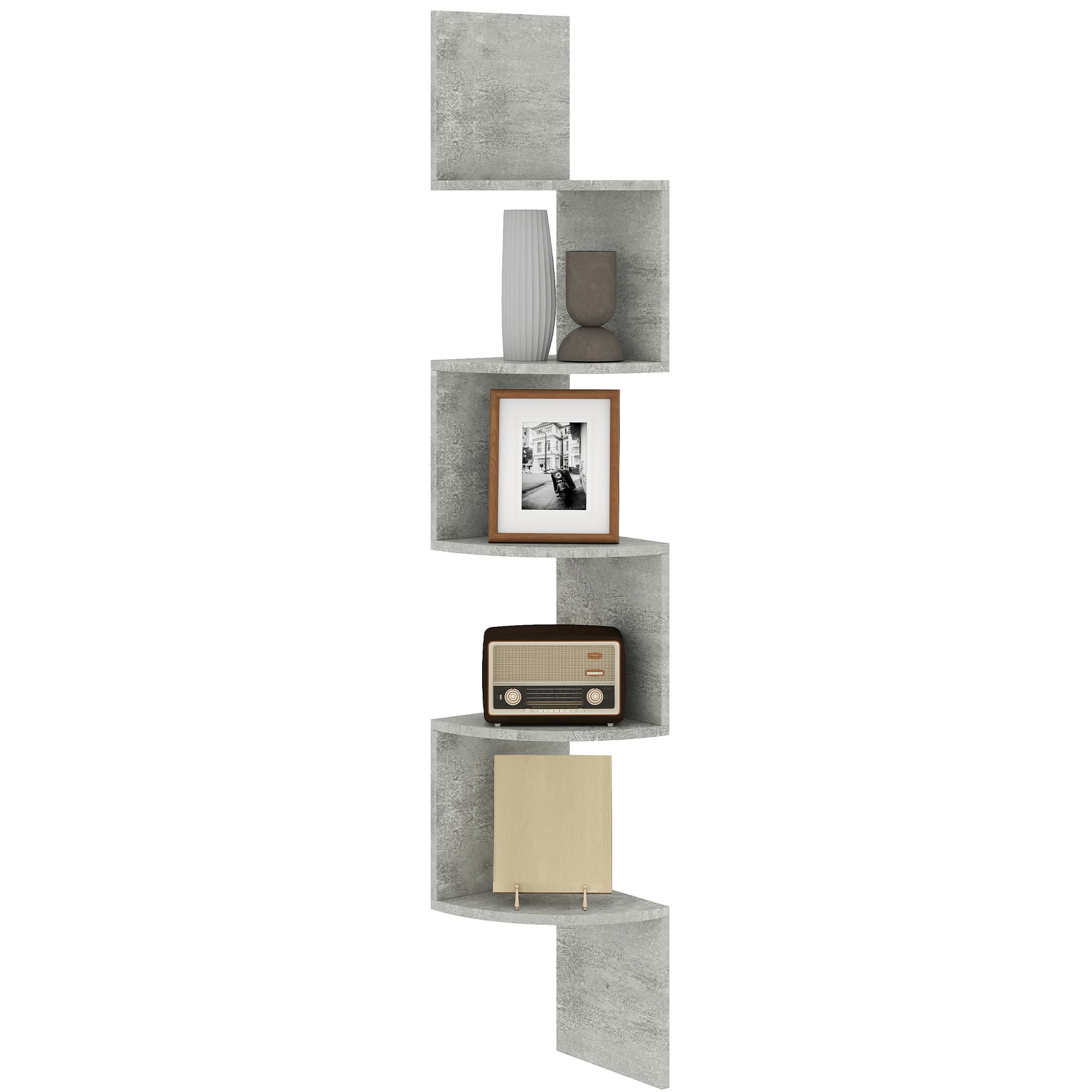 HOMCOM Étagère d'angle Murale de Rangement Forme Zigzag 20L x 20l x 126H cm 5 Niveaux Bois Gris