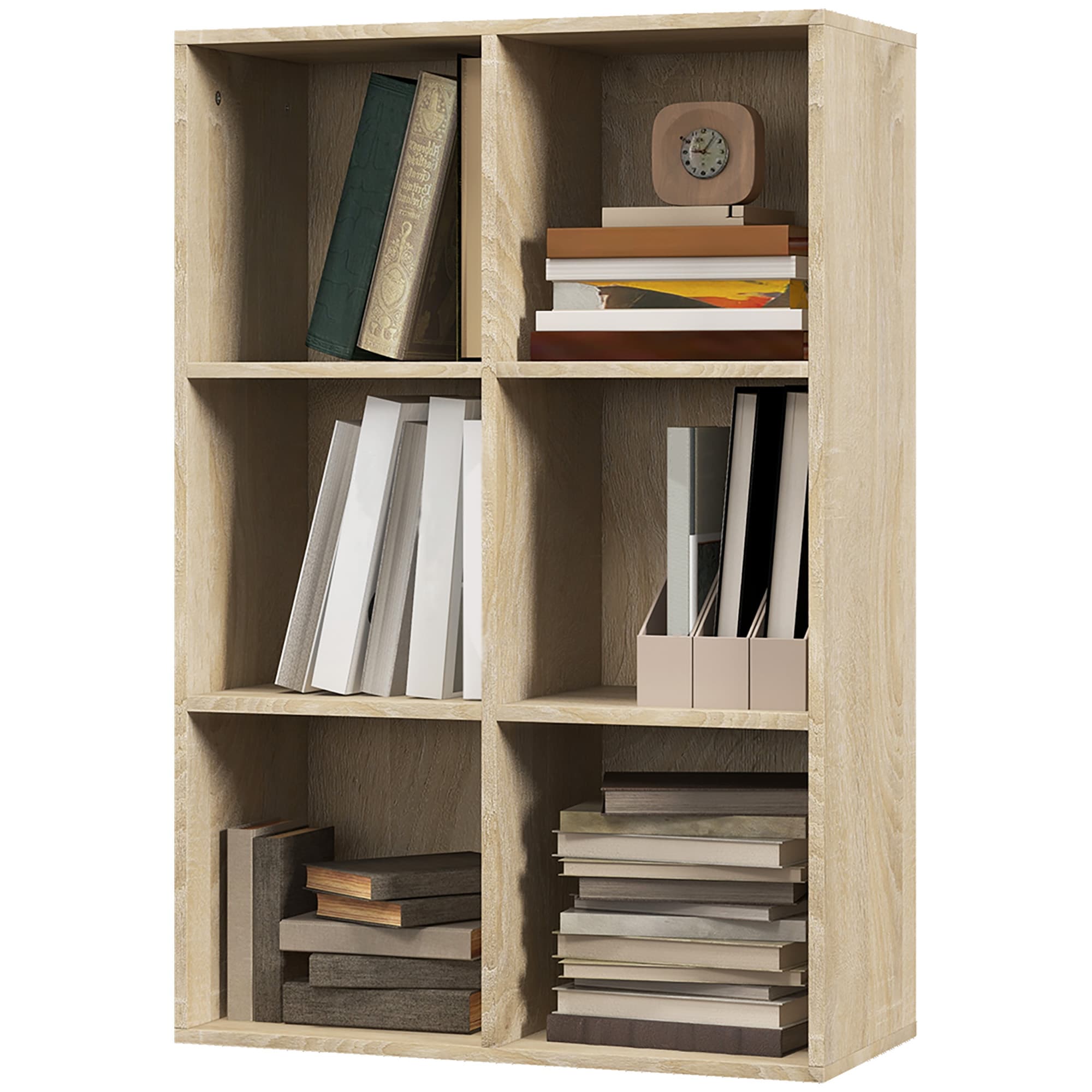 HOMCOM Bibliothèque à 6 Cubes Moderne en Bois, 65.5x30x97.5 cm, couleur Chêne