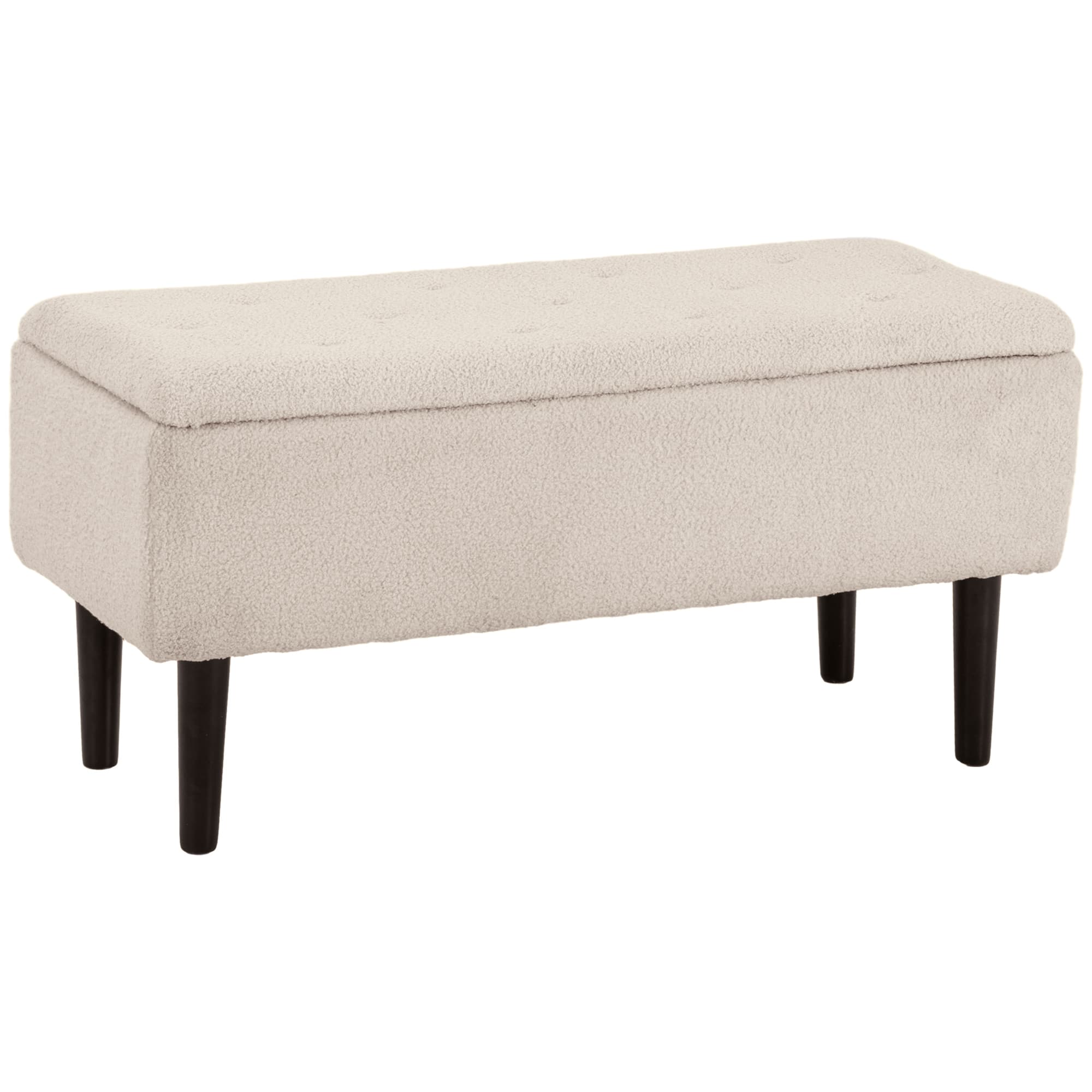 HOMCOM Banc de rangement pliable coffre de rangement surface en cachemire pieds en bois de caoutchouc 95 x 38 x 45 cm beige
