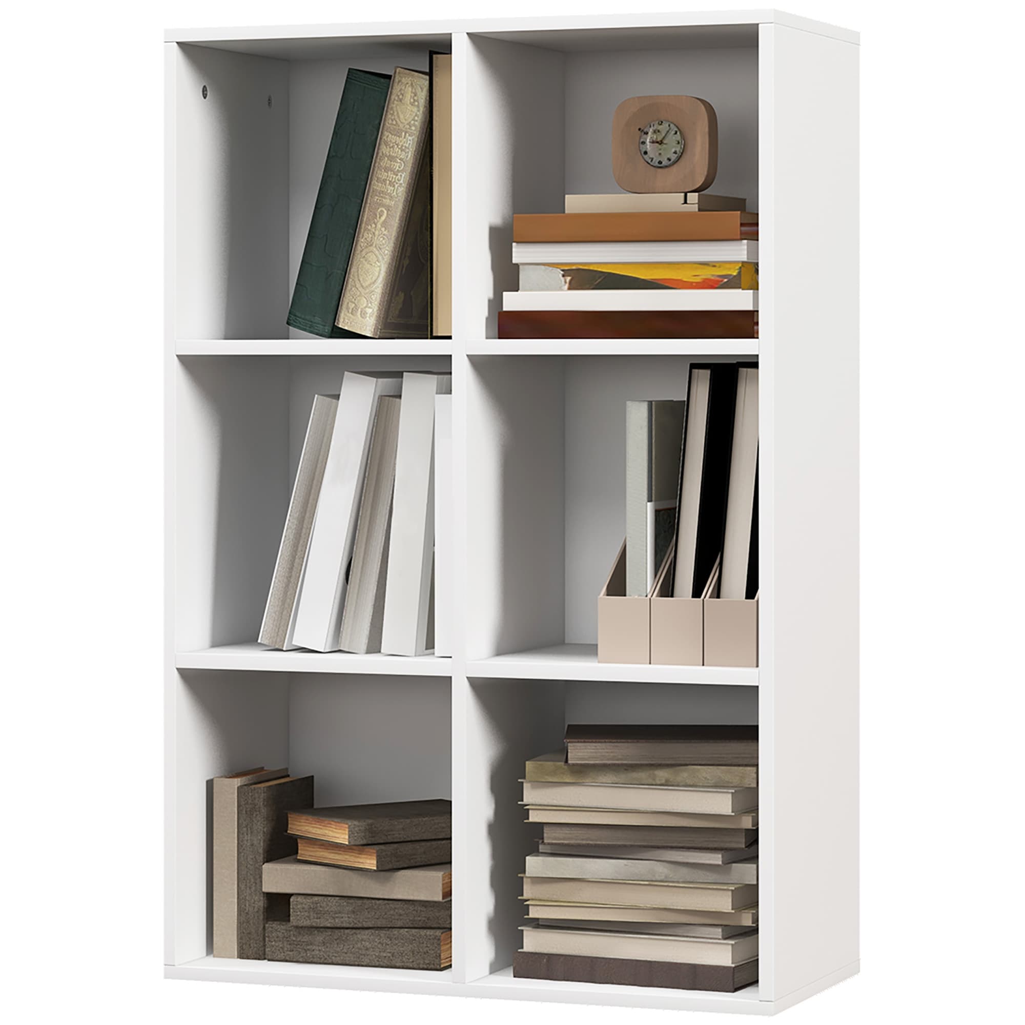 HOMCOM Bibliothèque Mobile Moderne à 6 Cubes en Bois, 65,5x30x97,5 cm, Blanc