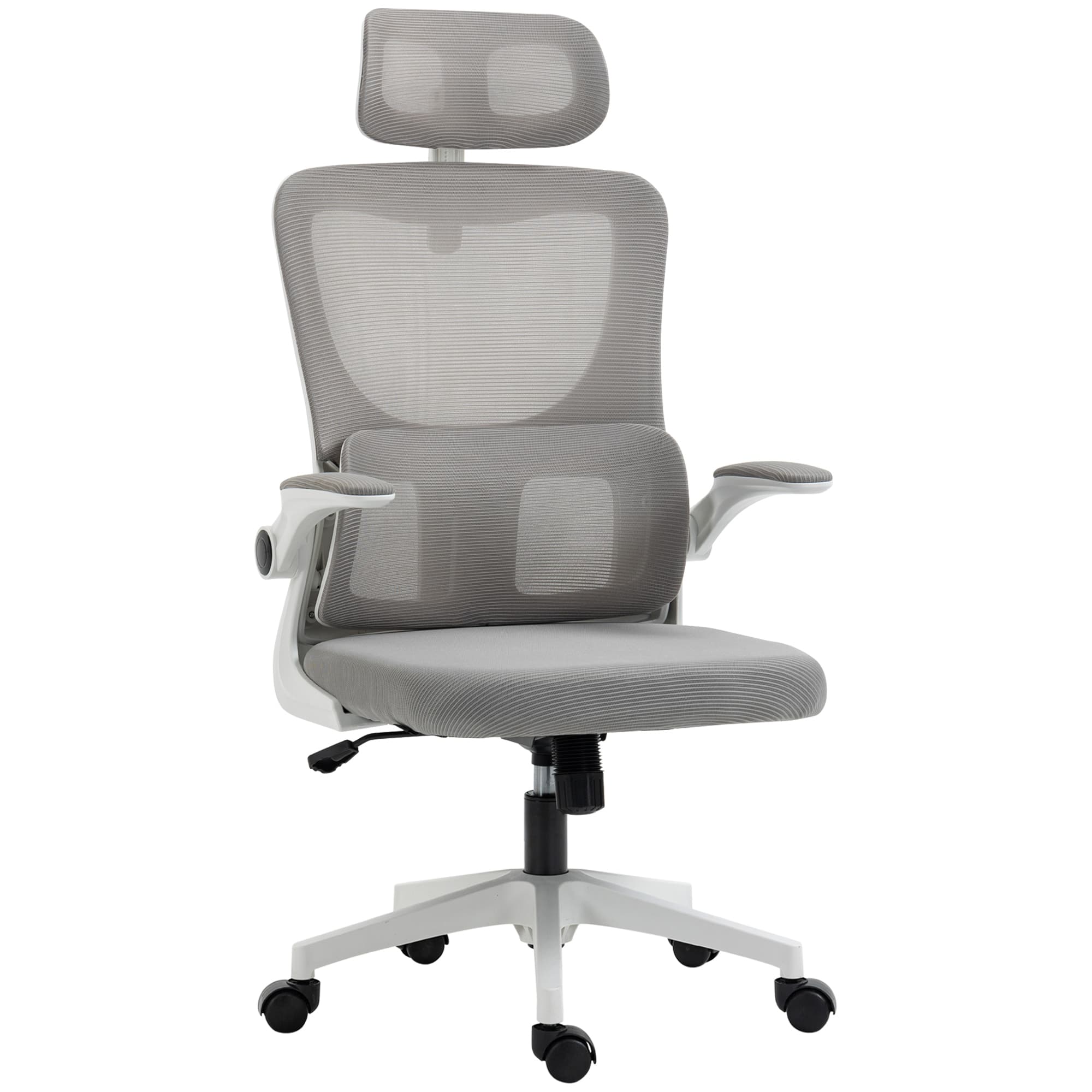Vinsetto Fauteuil de bureau pivotant 360° avec appui-tête réglable et support lombaire - hauteur d'assise réglable gris