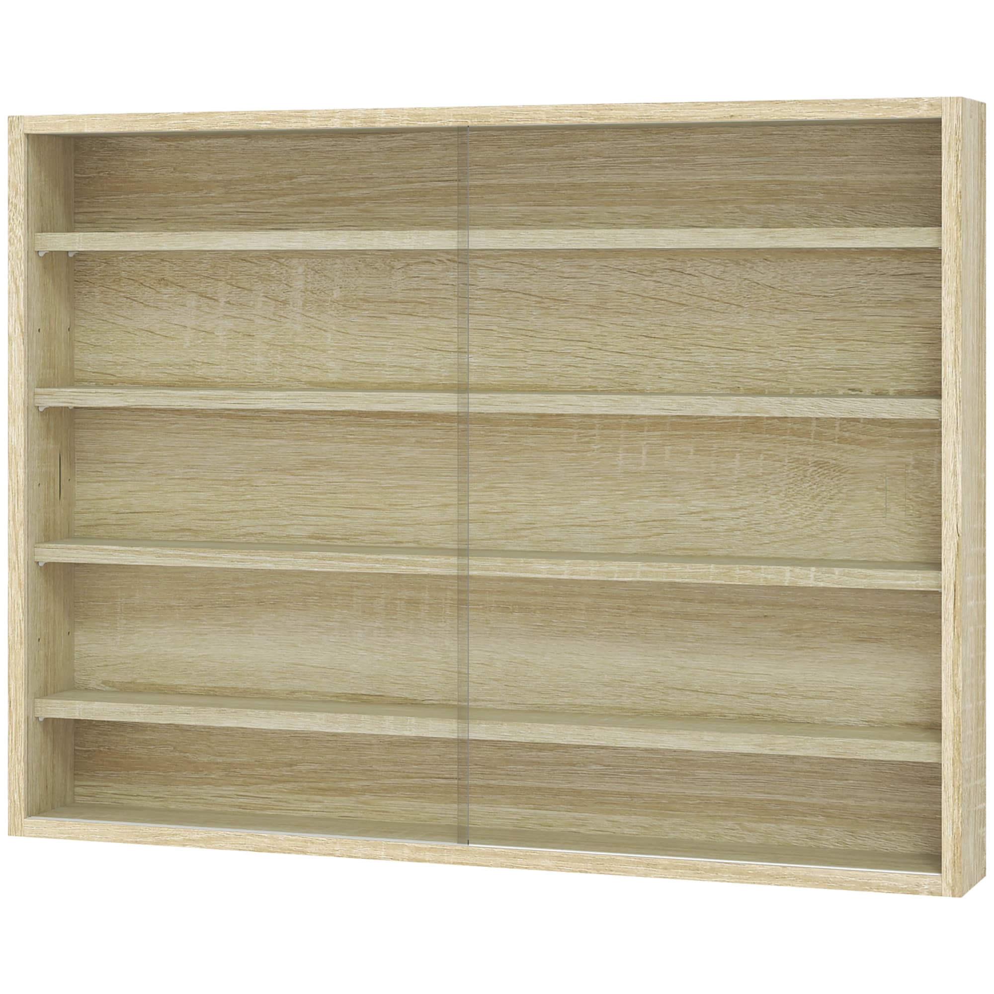 HOMCOM Vitrine à 5 Étagères Ajustables en Bois avec Portes en Verre, 80x9.5x60 cm, Bois Naturel