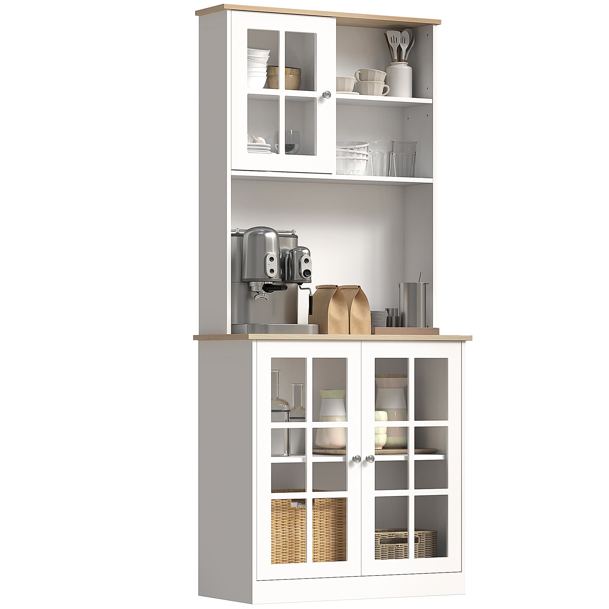 HOMCOM Armoire de cuisine multi-rangements dim. 80L x 37l x 183H cm MDF blanc chêne